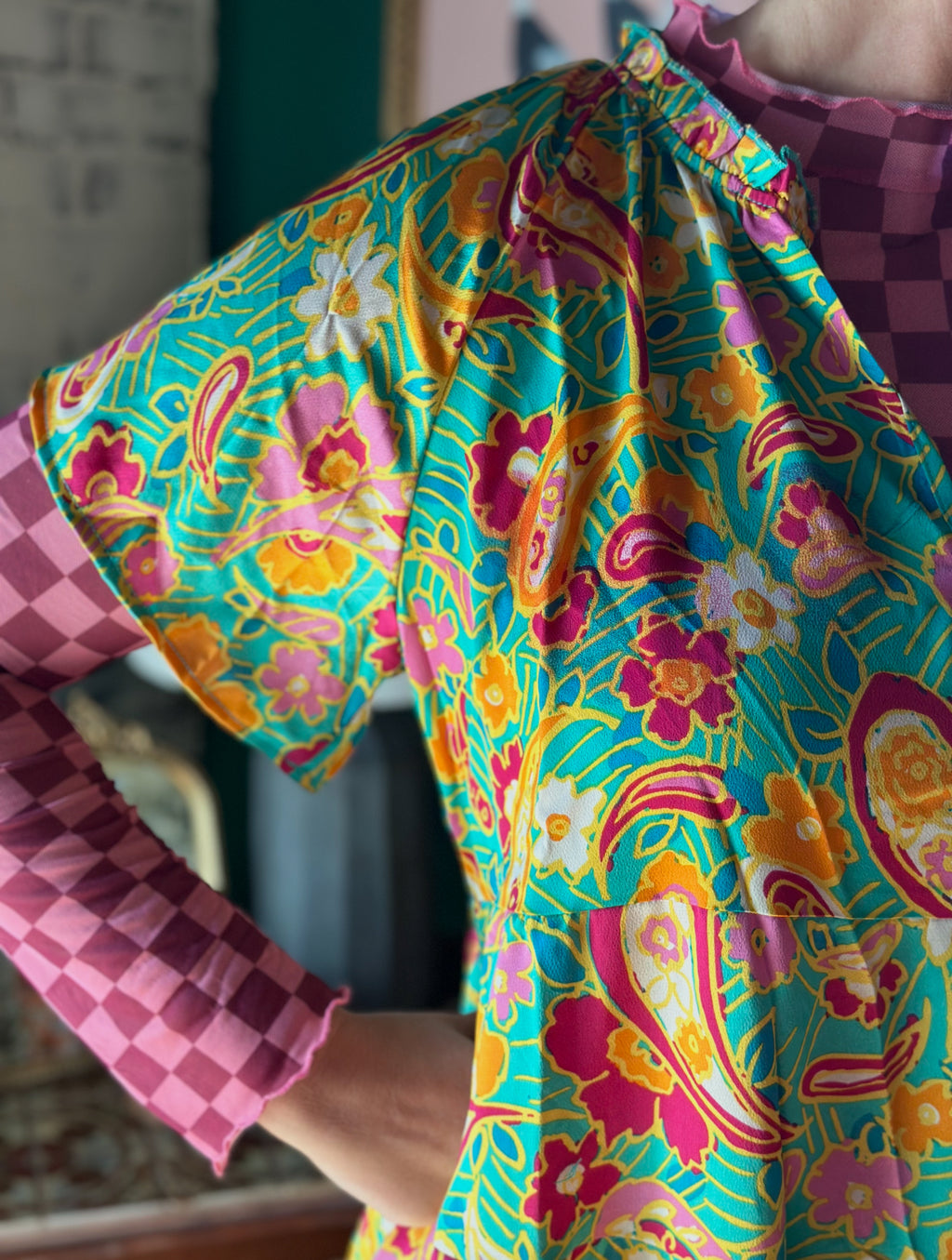 Raspberry Paisley & Floral Midi Dress