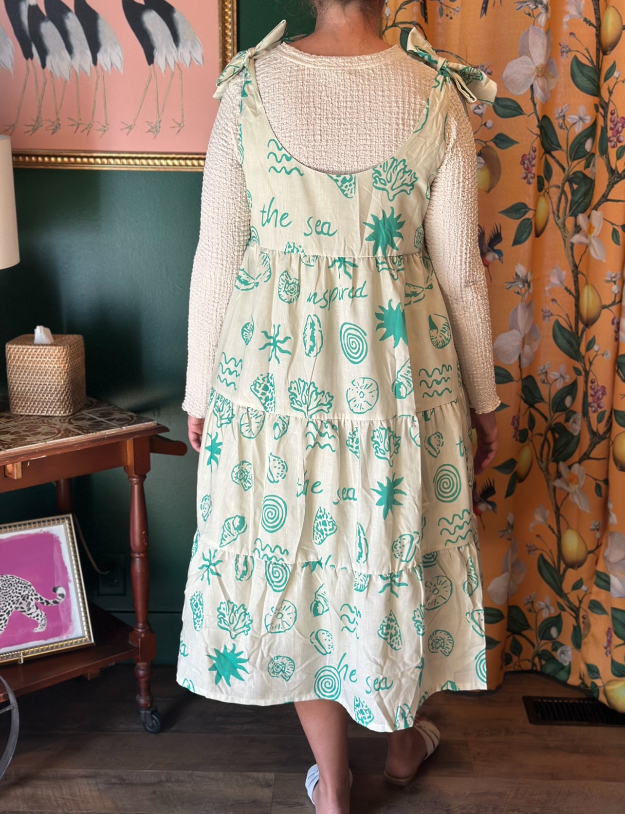 Green Abstract Print Midi Dress