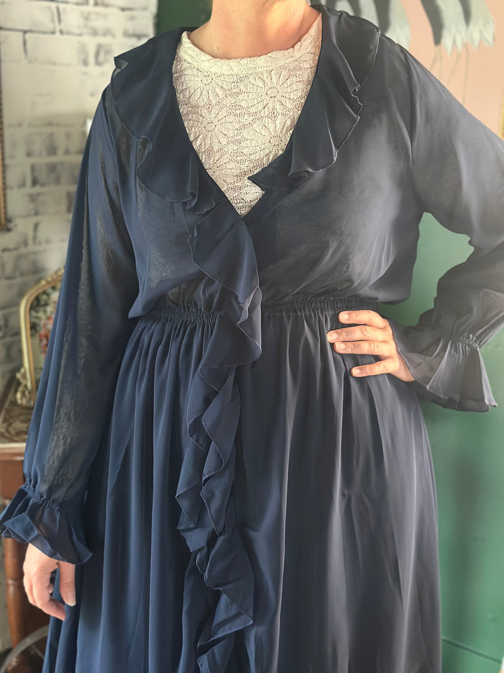 Navy Ruffle Kimono