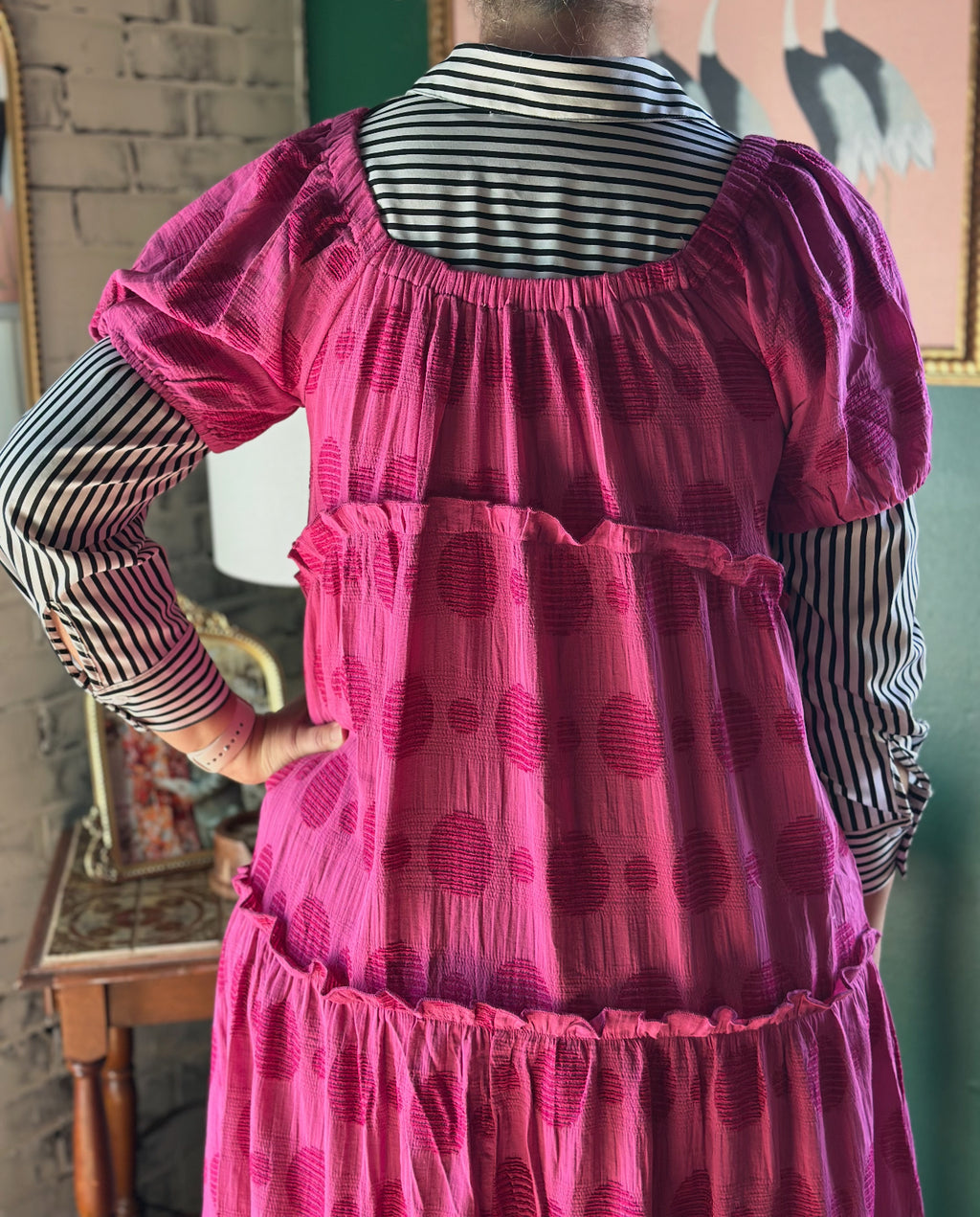 Raspberry Pink Dot Maxi Dress