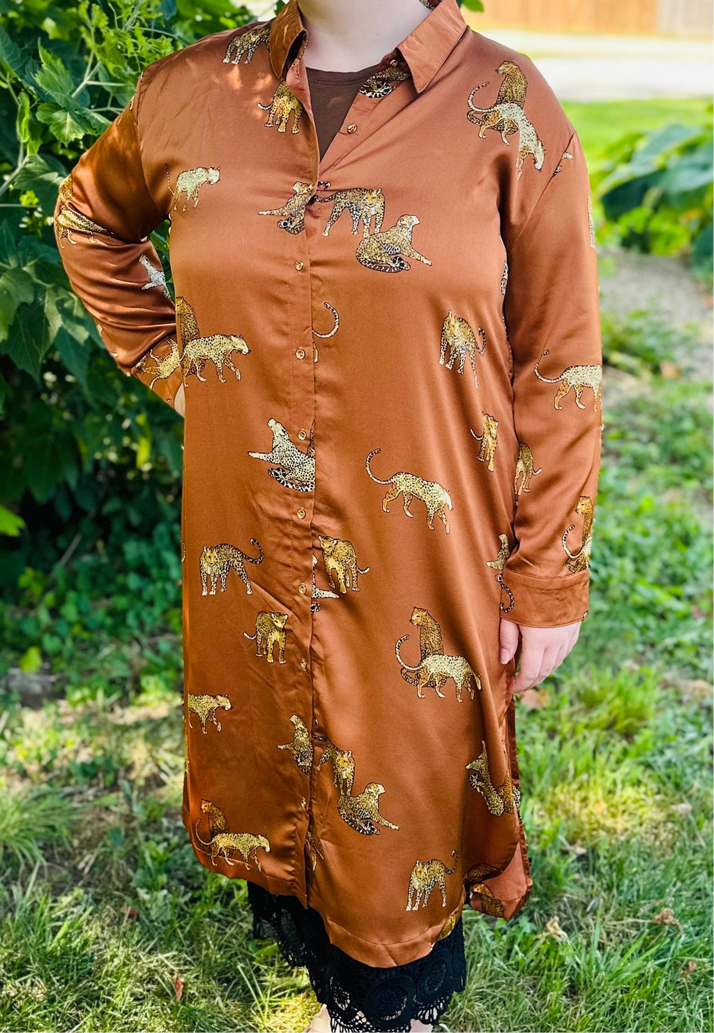 Animal Print Button Down Midi Dress