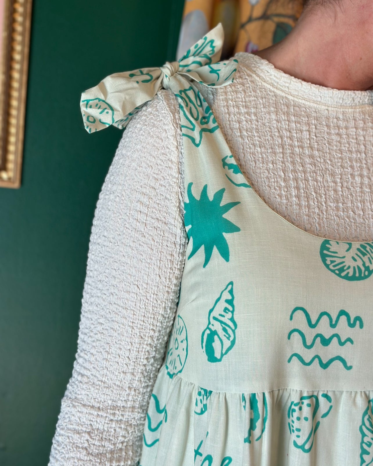 Green Abstract Print Midi Dress