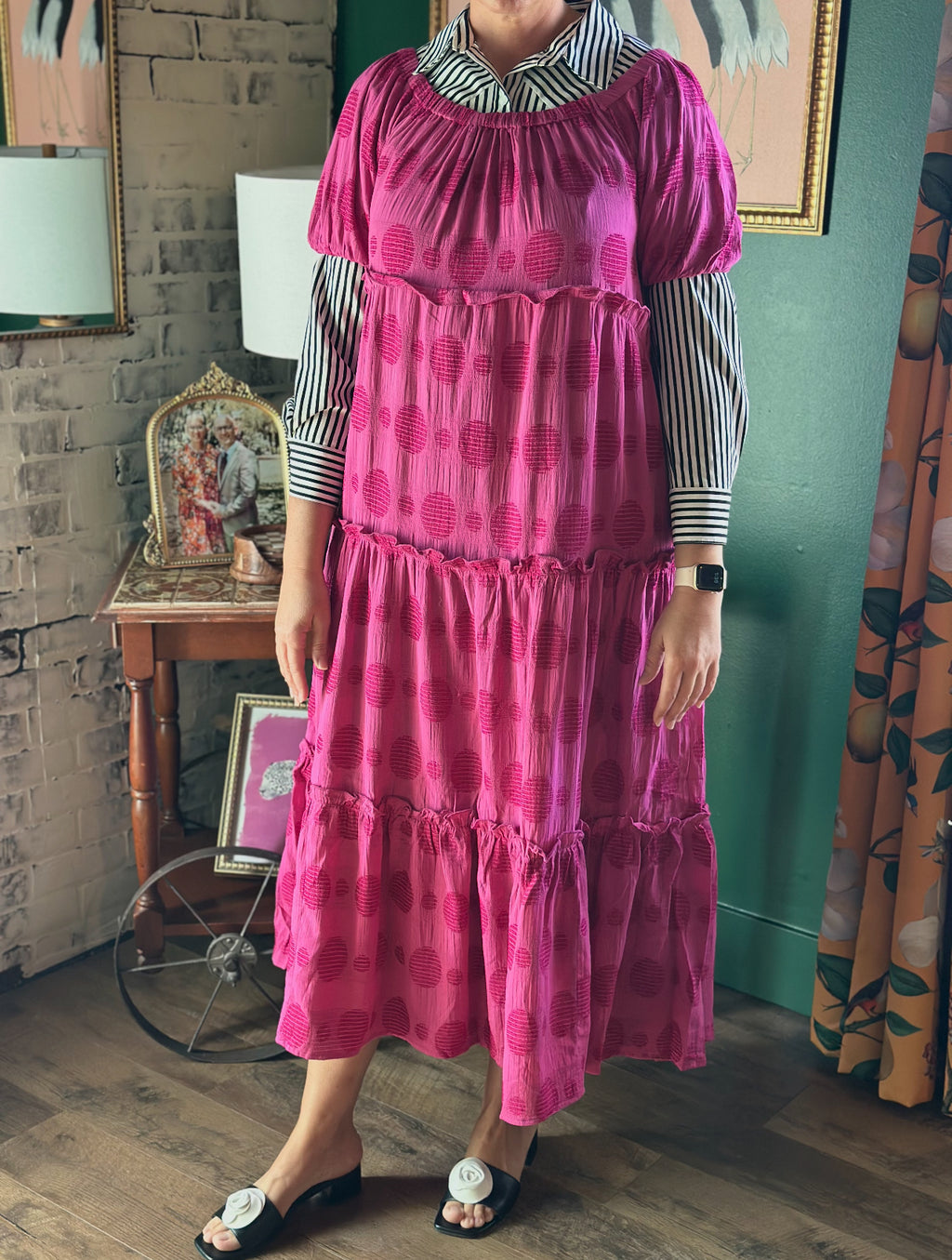 Raspberry Pink Dot Maxi Dress