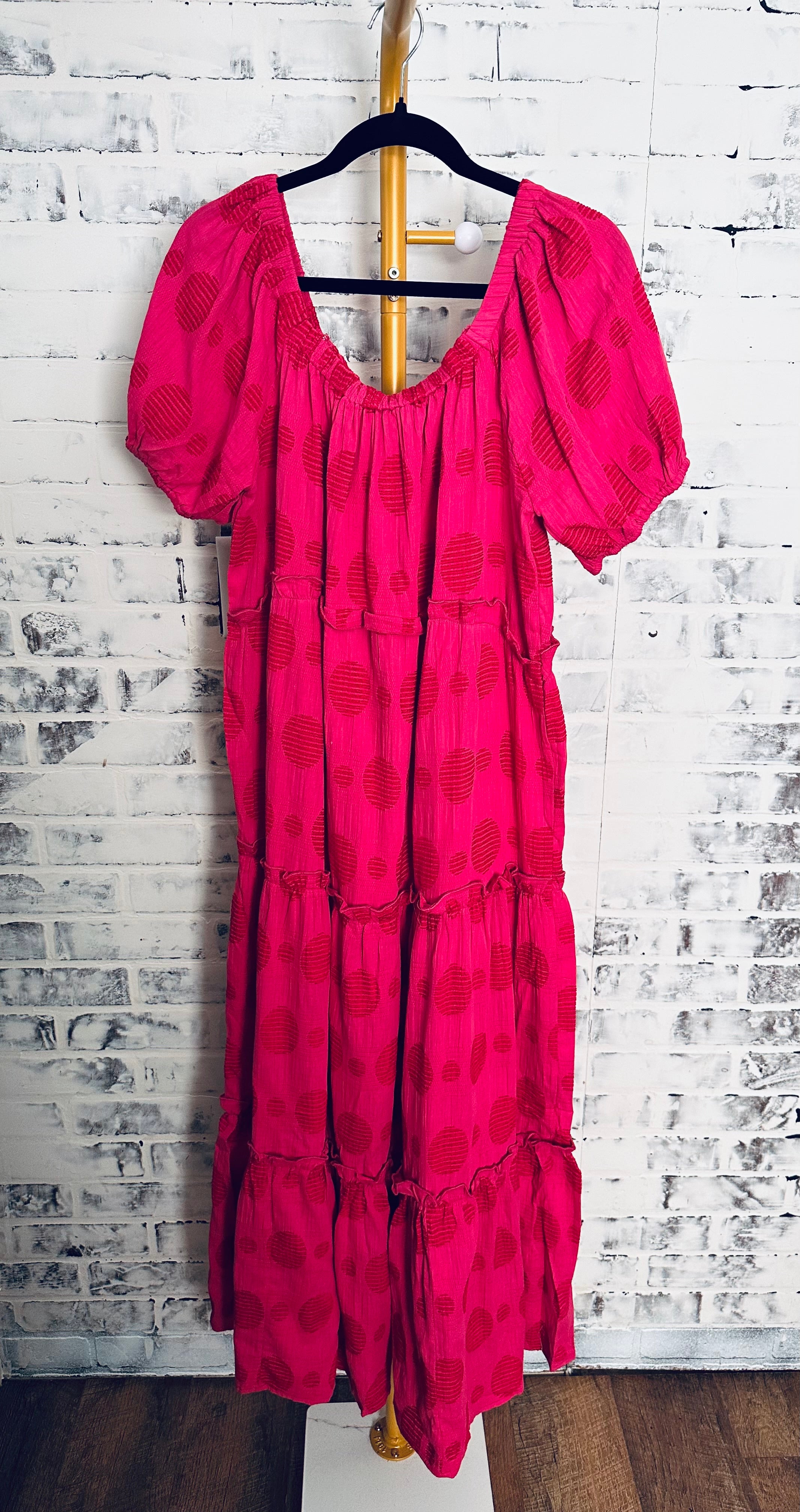 Raspberry Pink Dot Maxi Dress