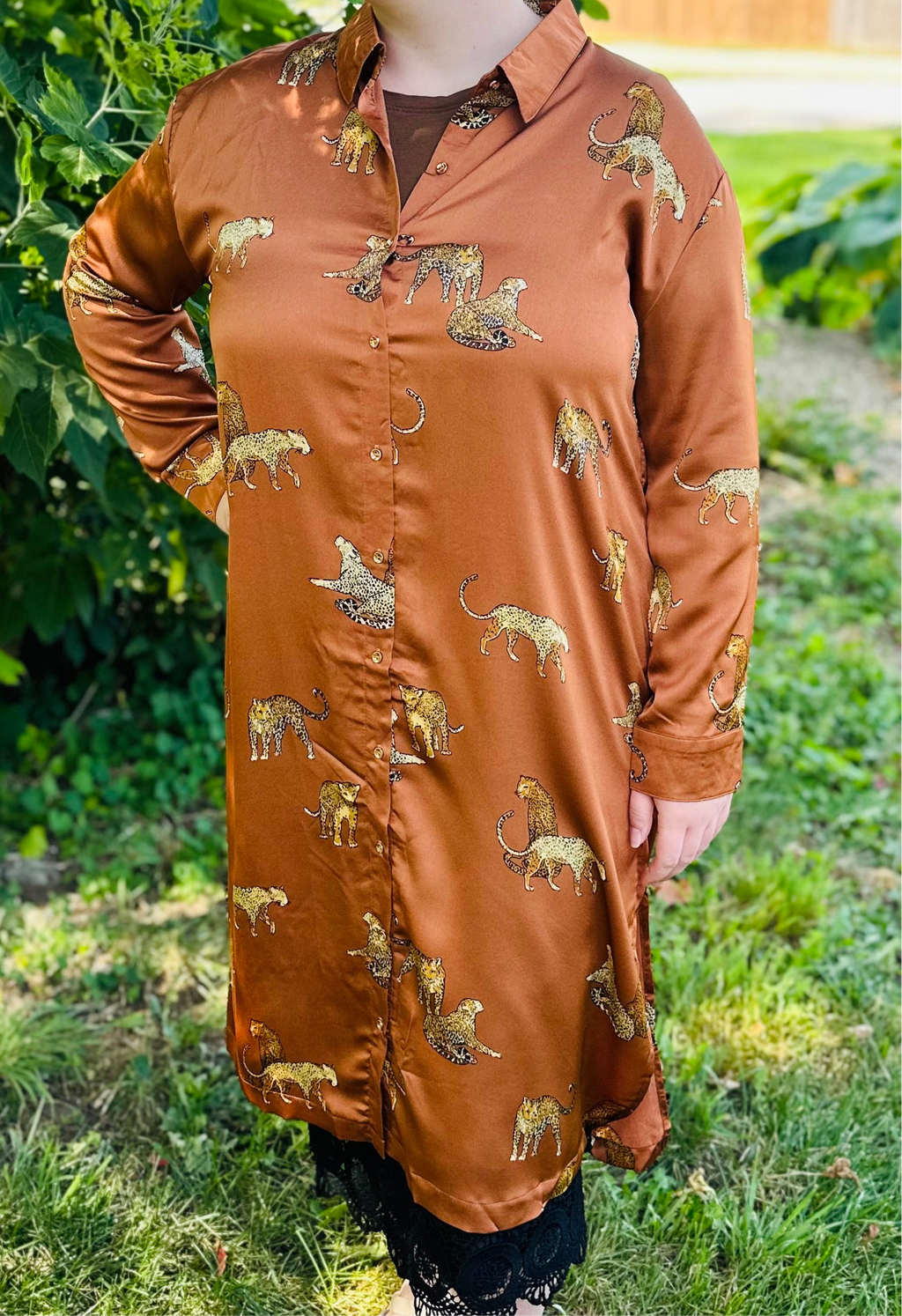 Animal Print Button Down Midi Dress