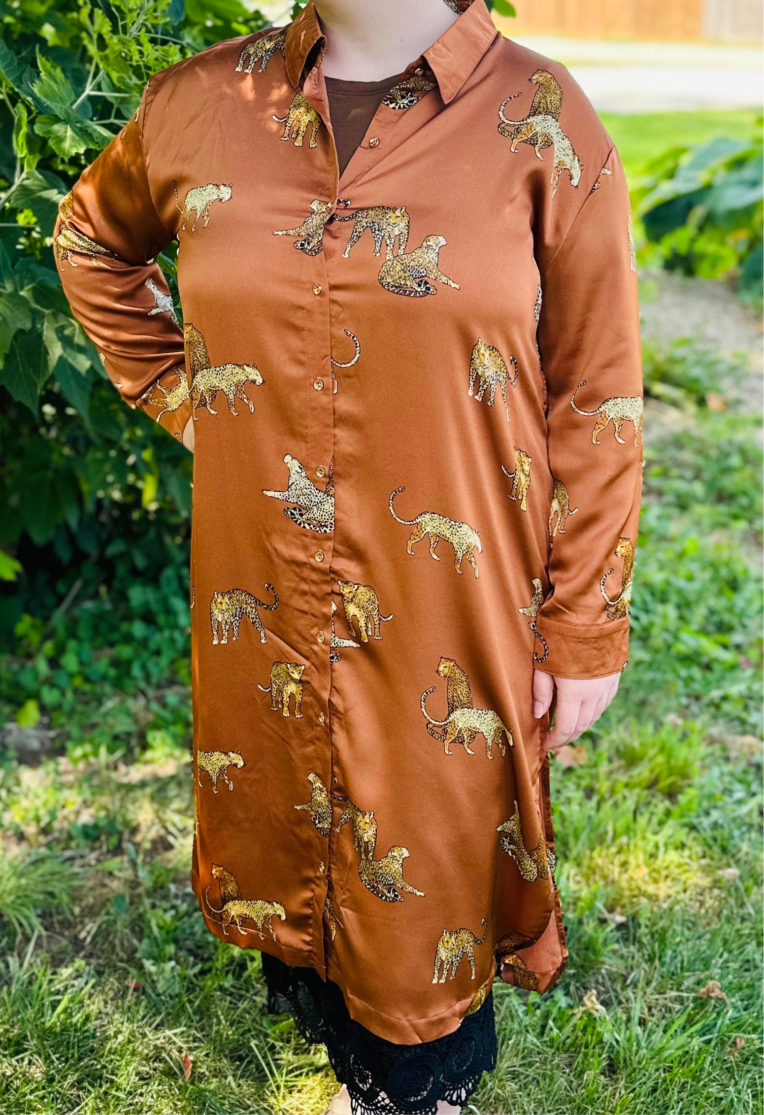 Animal Print Button Down Midi Dress