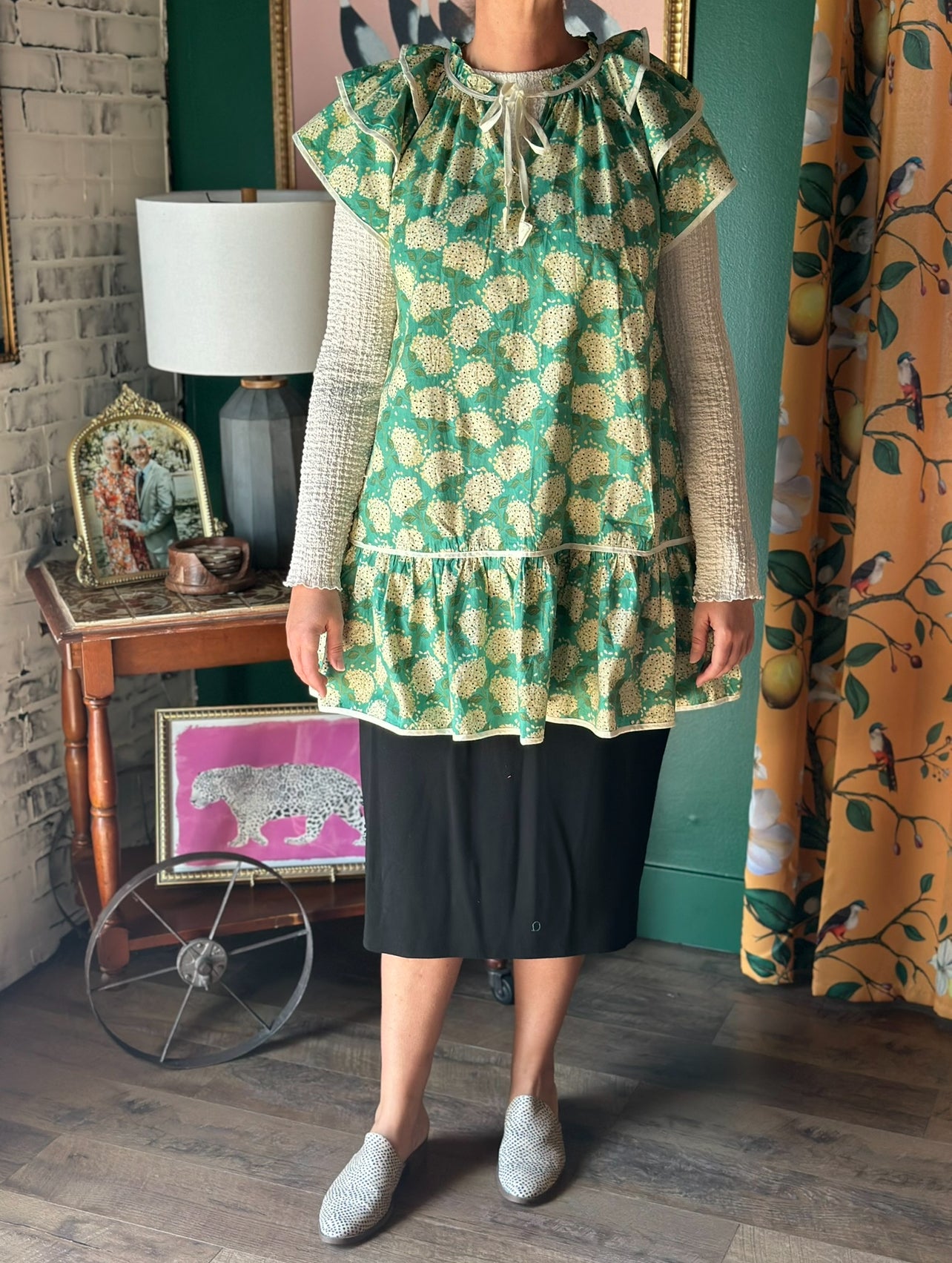 Green Hydrangea Baby Doll Dress