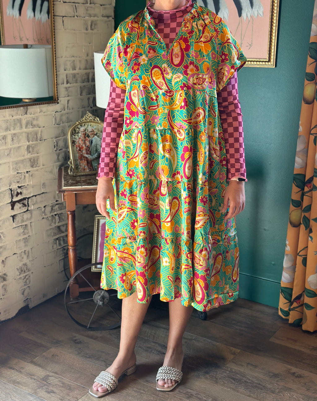 Raspberry Paisley & Floral Midi Dress