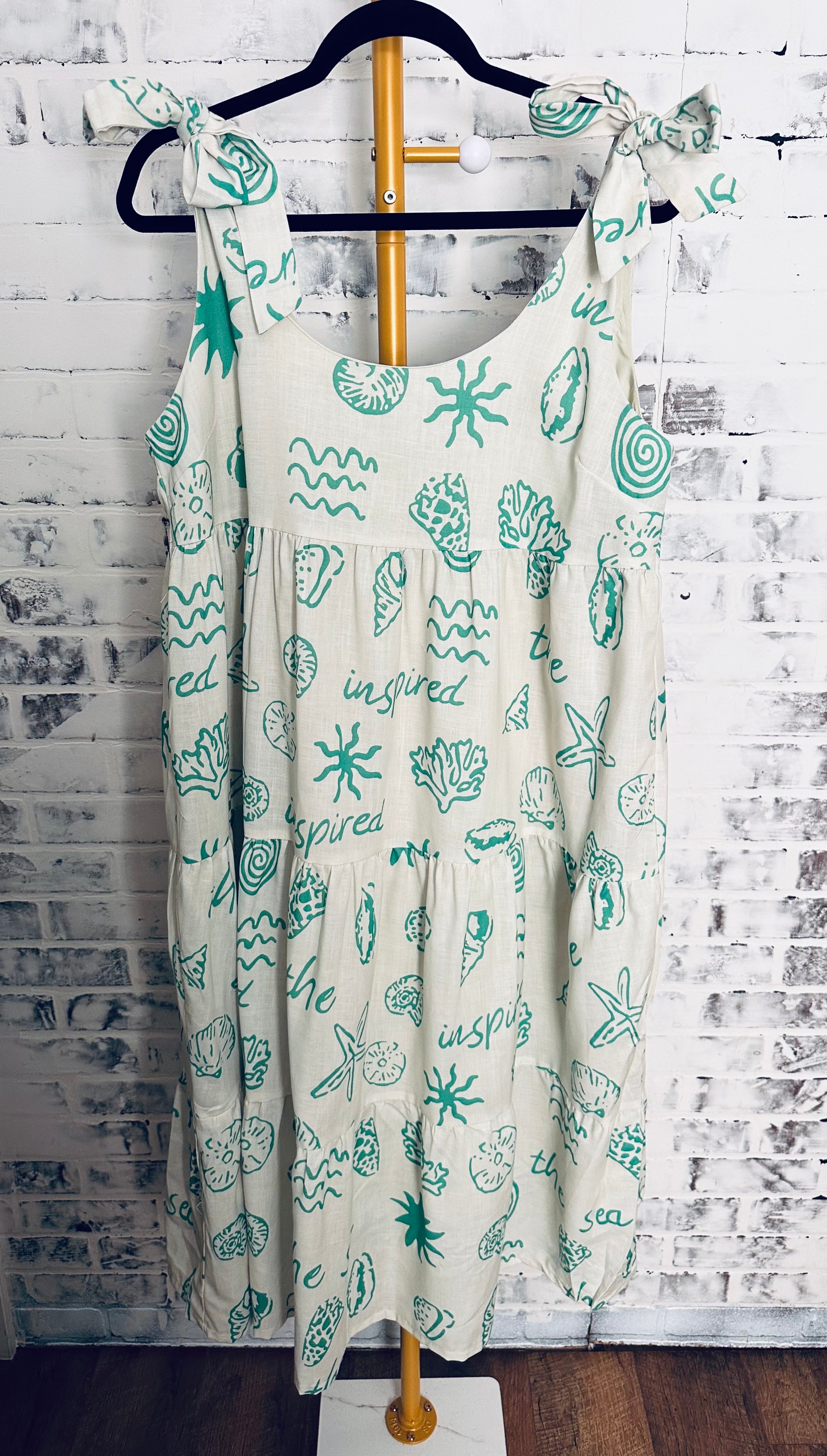 Green Abstract Print Midi Dress