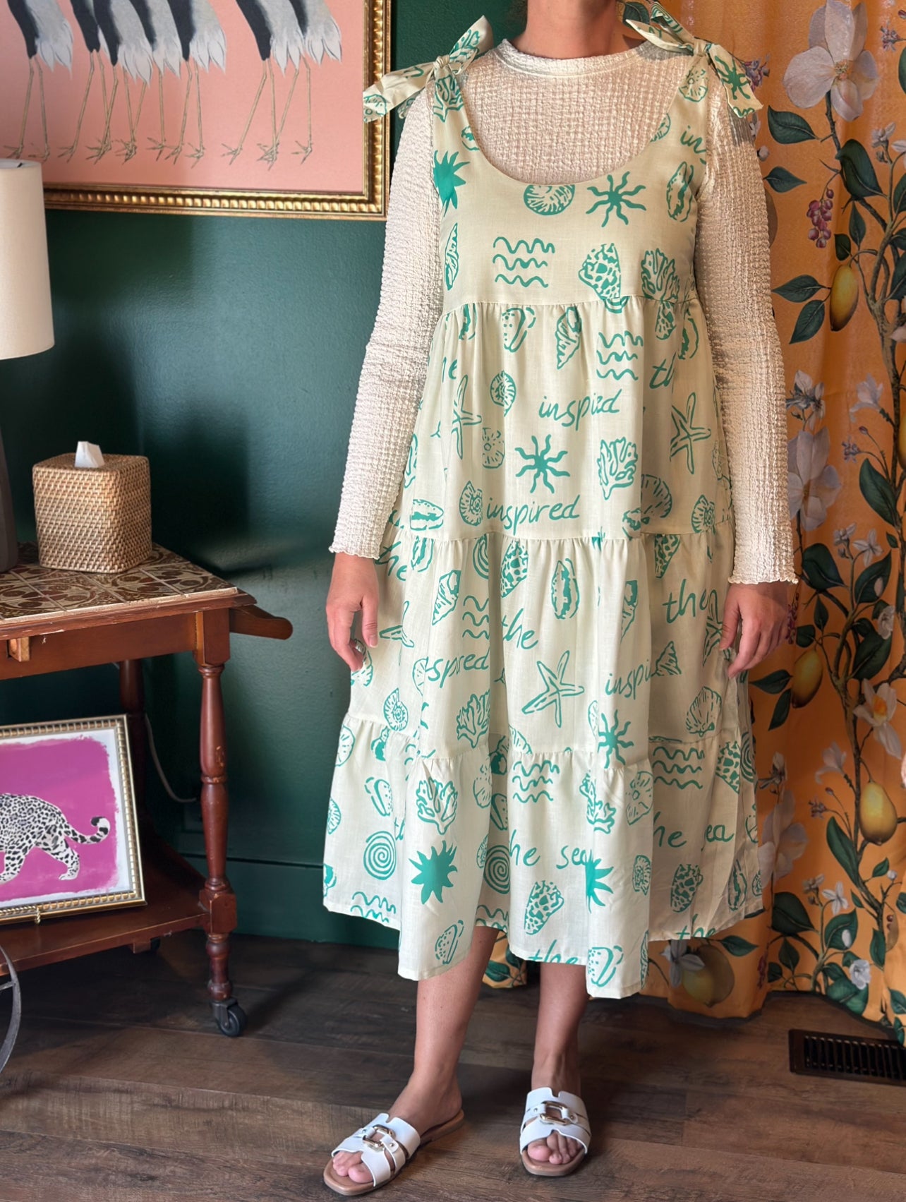 Green Abstract Print Midi Dress