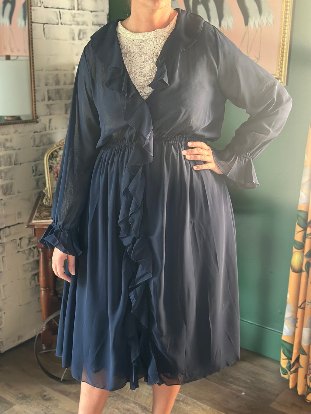 Navy Ruffle Kimono
