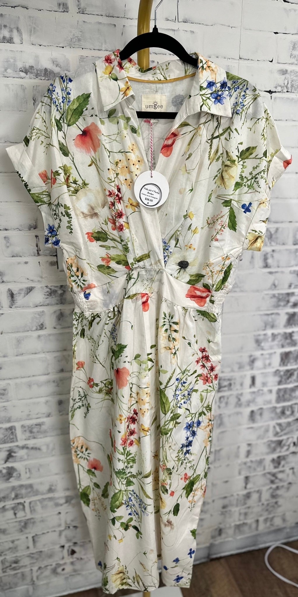 Cream Floral Button Down Dress