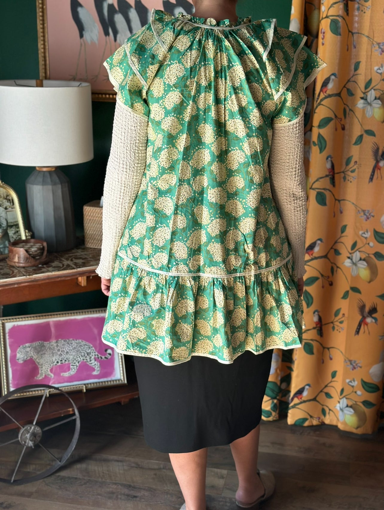 Green Hydrangea Baby Doll Dress
