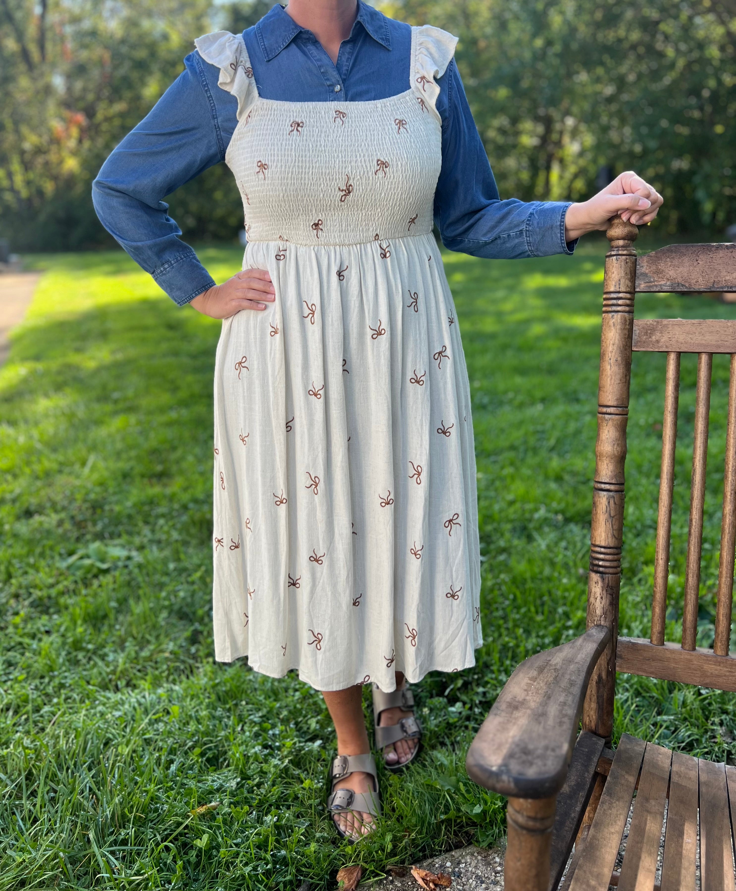 Linen Bow Dress with Ruffle Straps