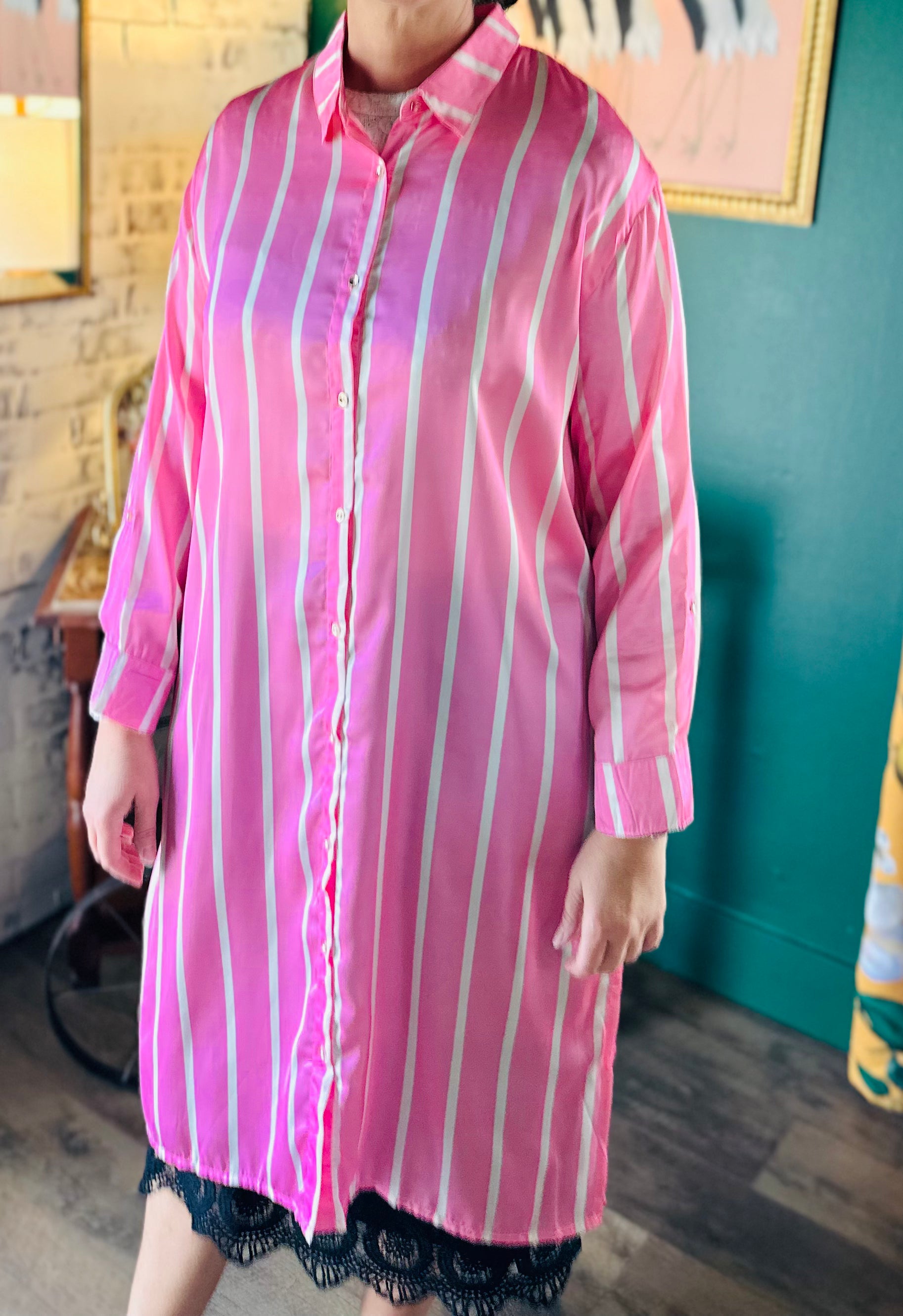 Pink Stripped Collared Button Down