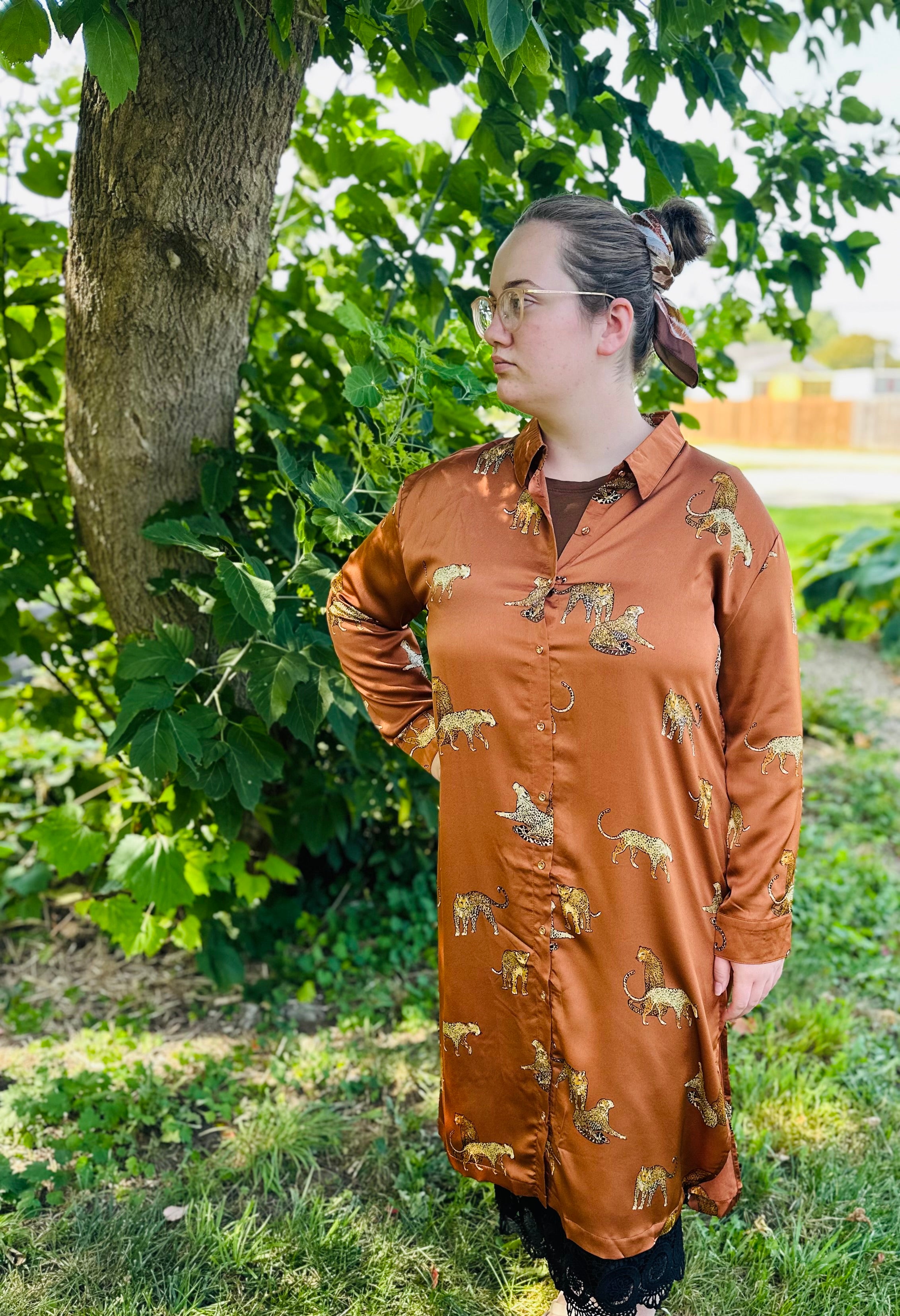 Animal Print Button Down Midi Dress