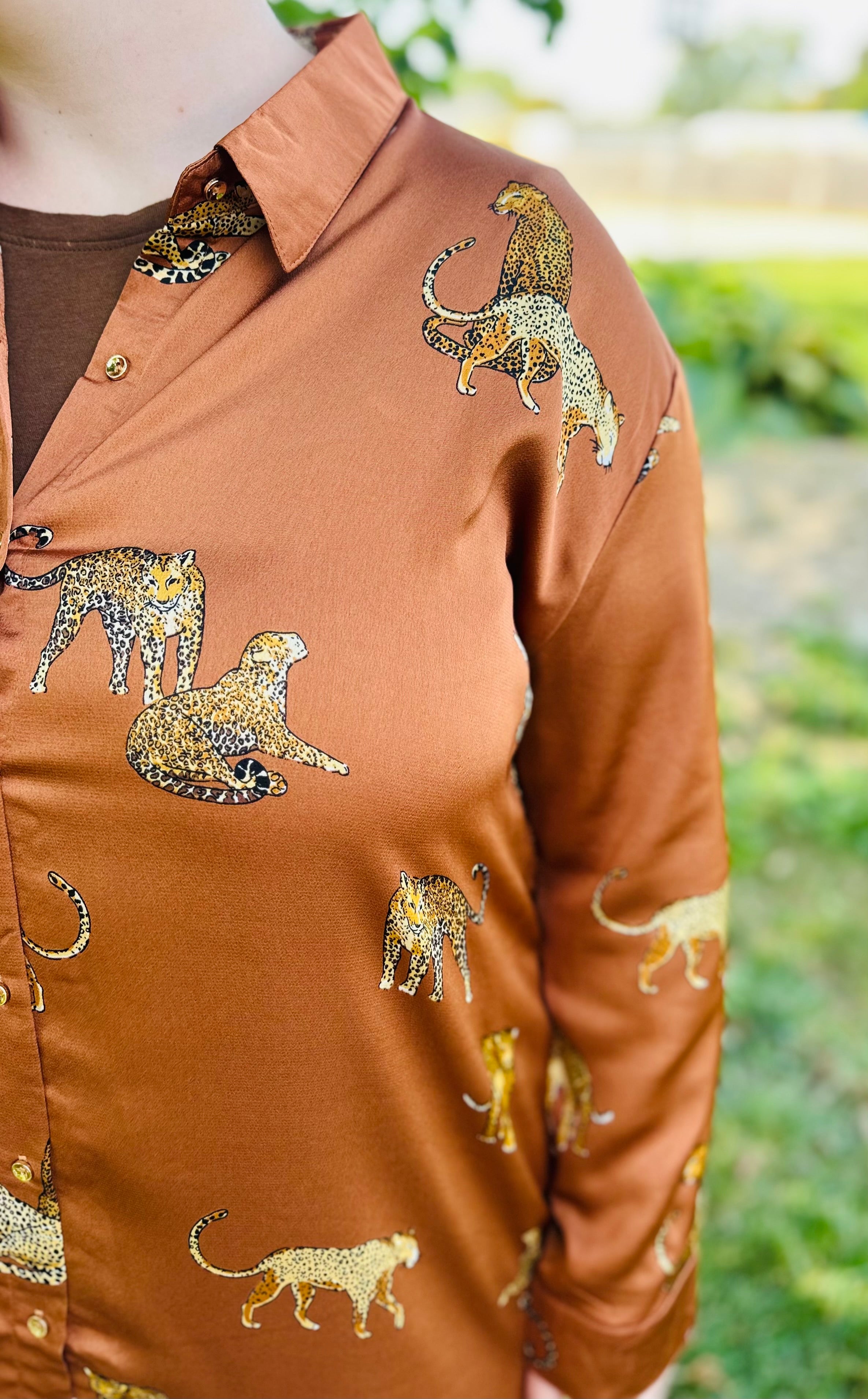 Animal Print Button Down Midi Dress