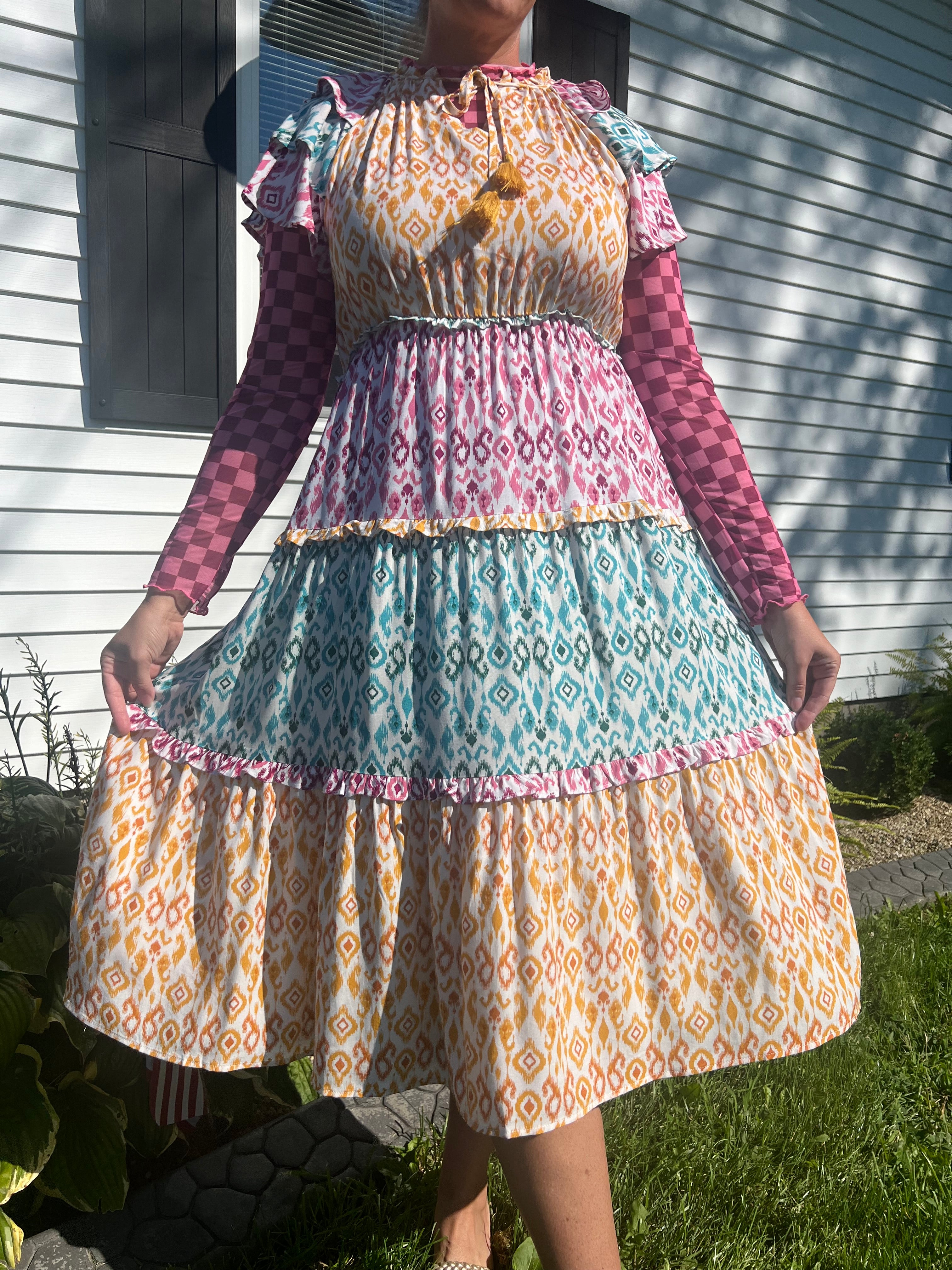 Aztec Print Tiered Dress