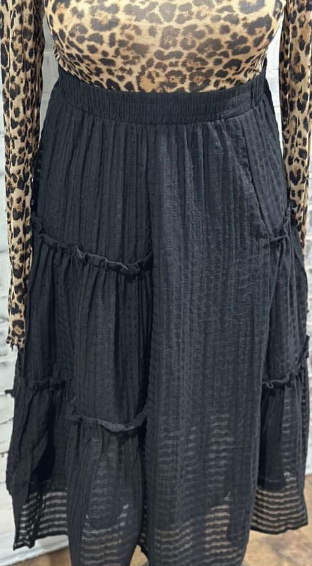 Textured Ruffle Midi Skirt