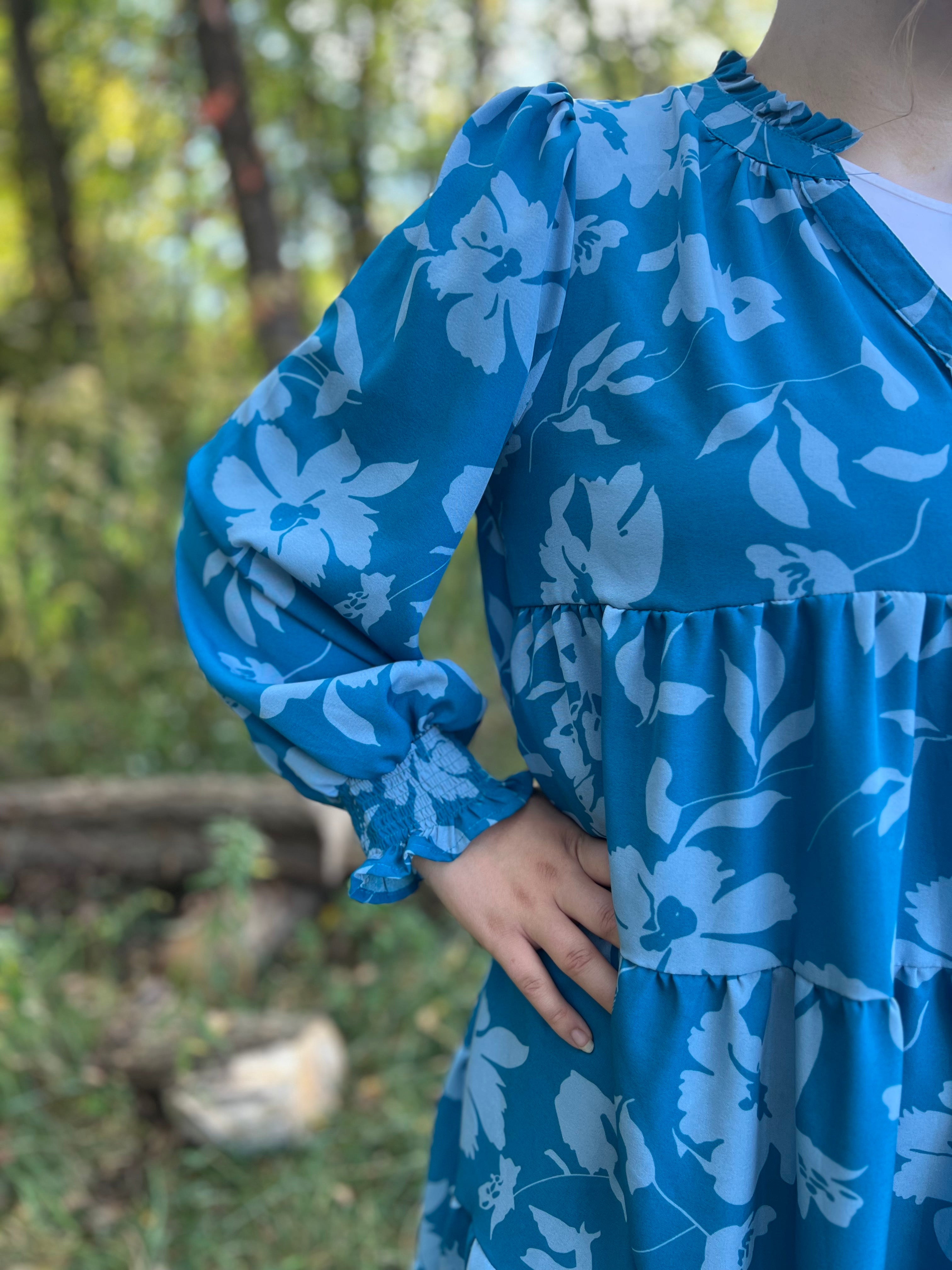 Turquoise Floral Midi Dress