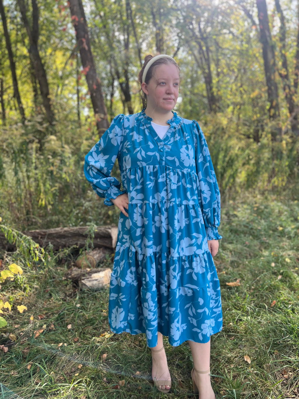 Turquoise Floral Midi Dress