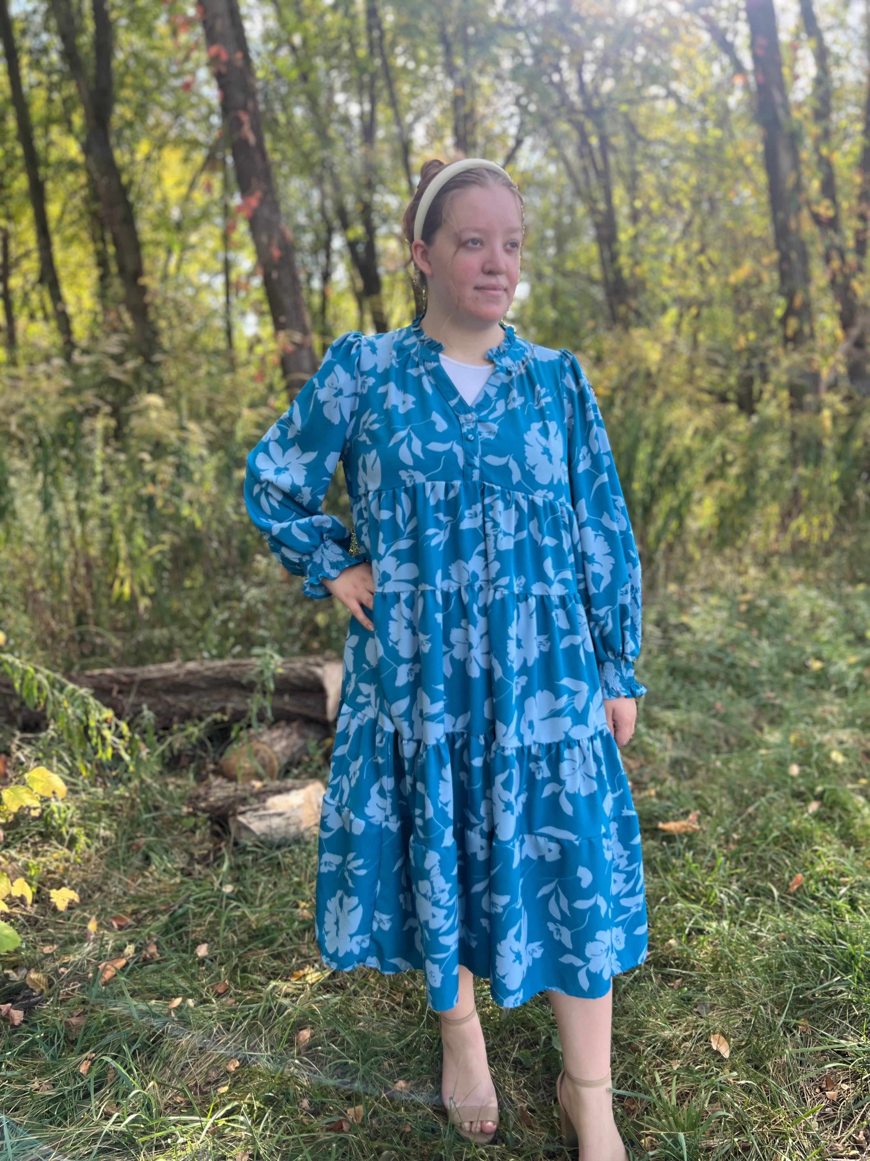 Turquoise Floral Midi Dress