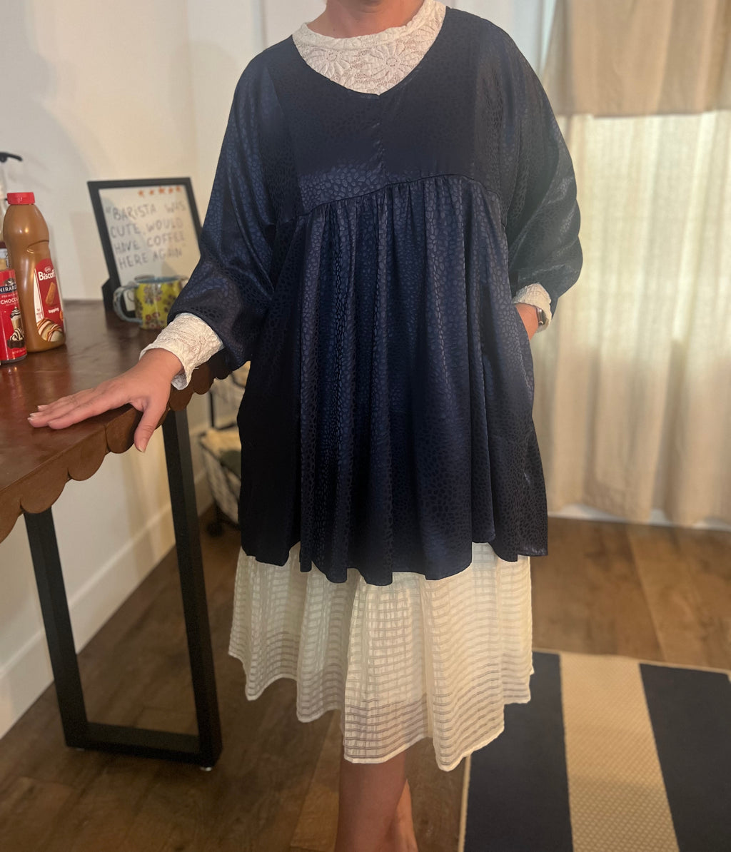 Navy Blue Animal Print Flowy Tunic