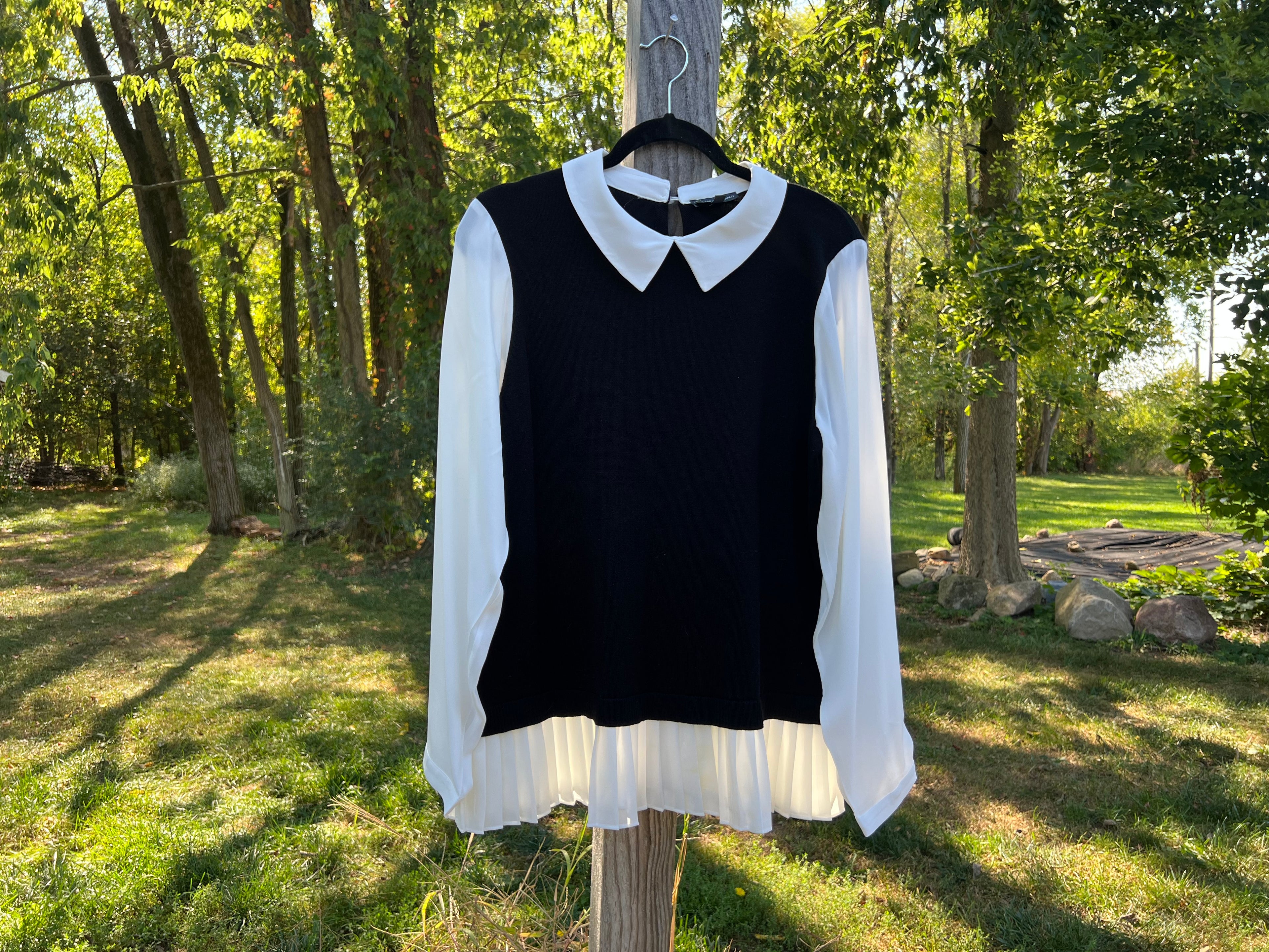 Black & White Layered Top w/ collared shirt