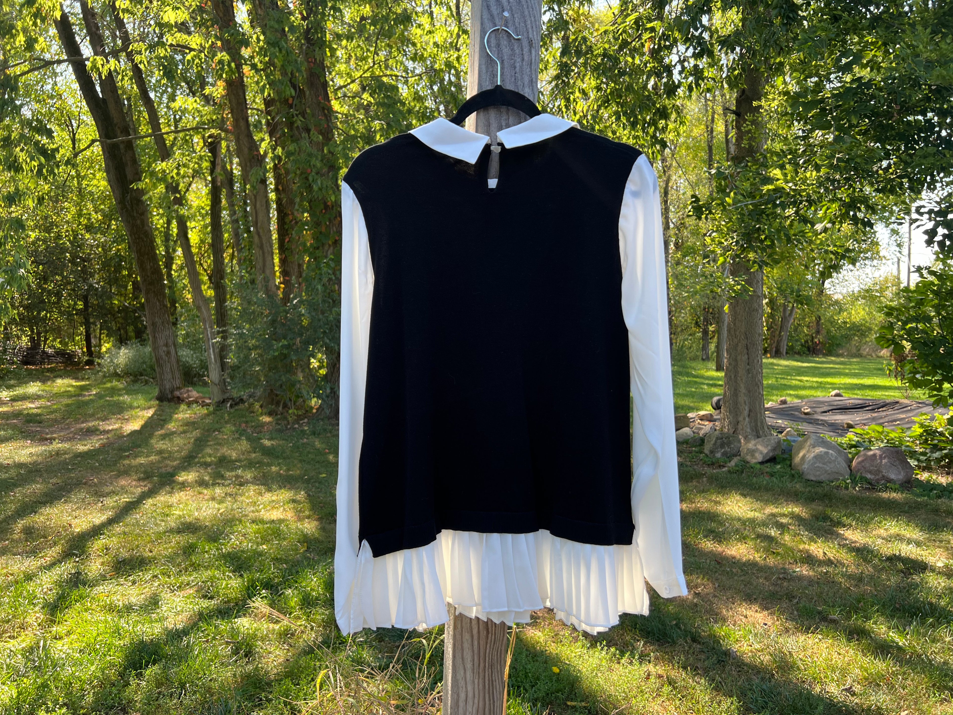 Black & White Layered Top w/ collared shirt