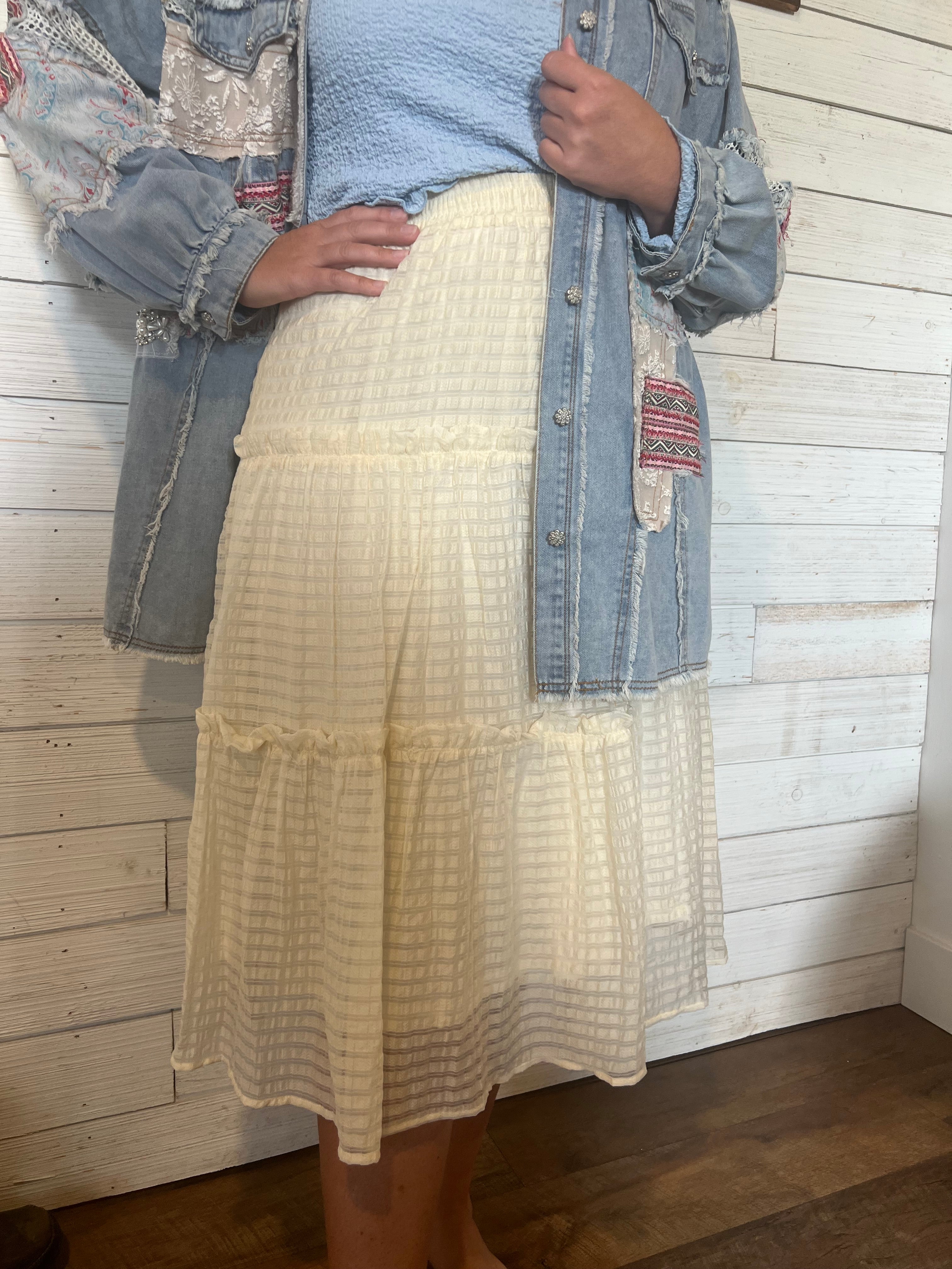 Textured Ruffle Midi Skirt