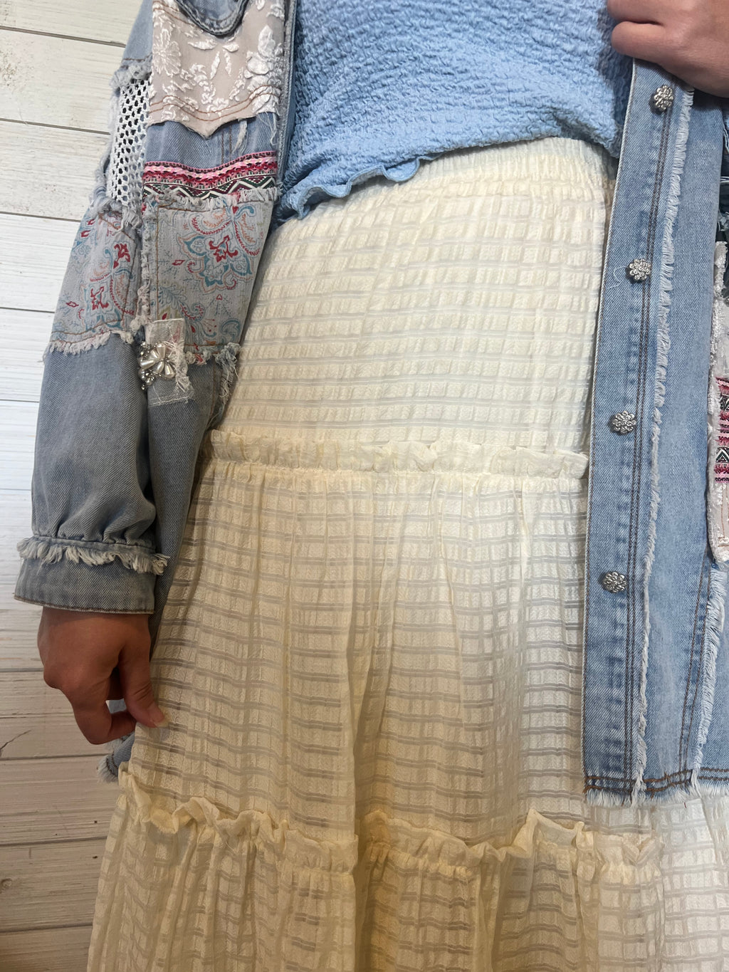 Textured Ruffle Midi Skirt