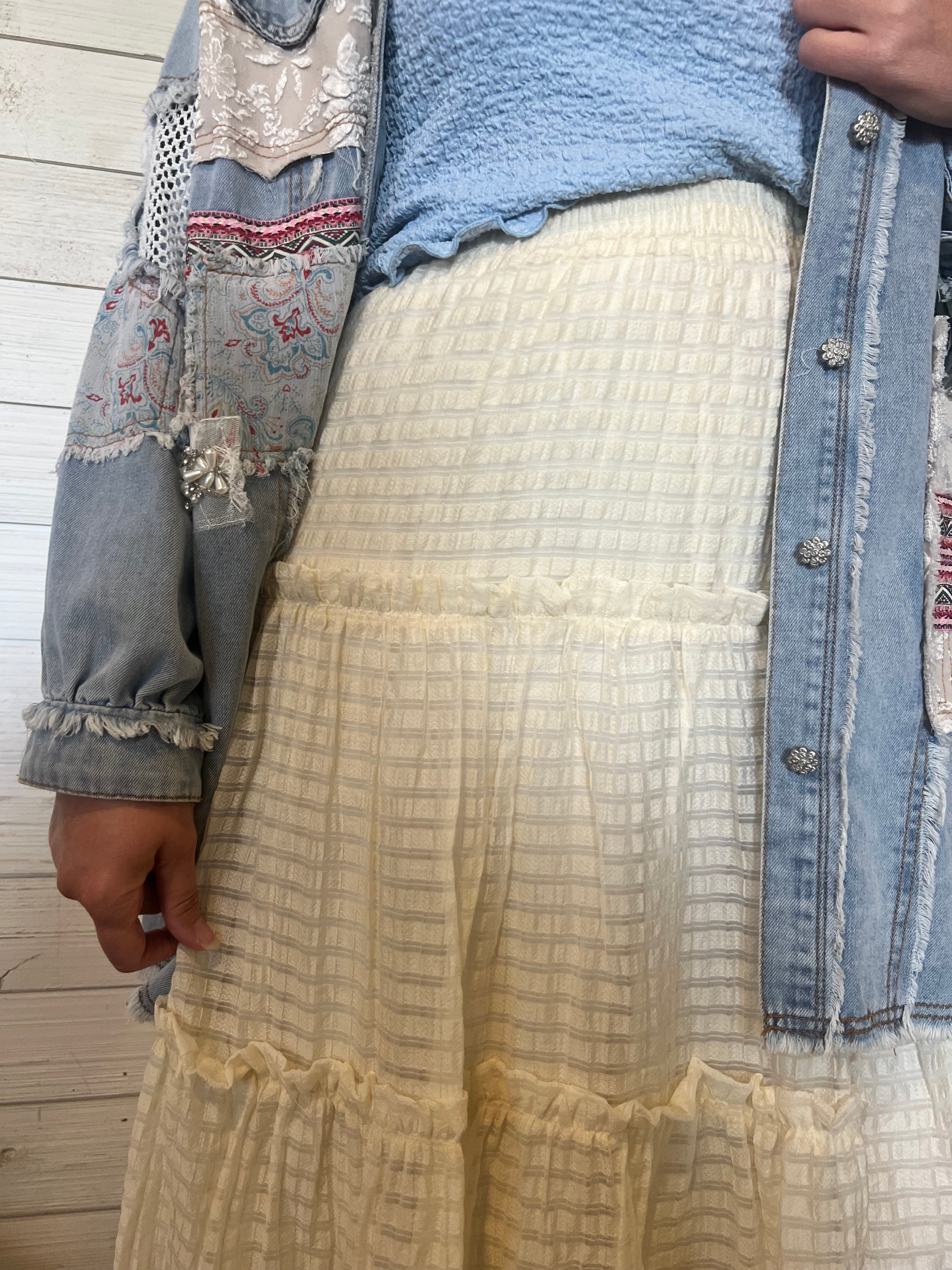 Textured Ruffle Midi Skirt