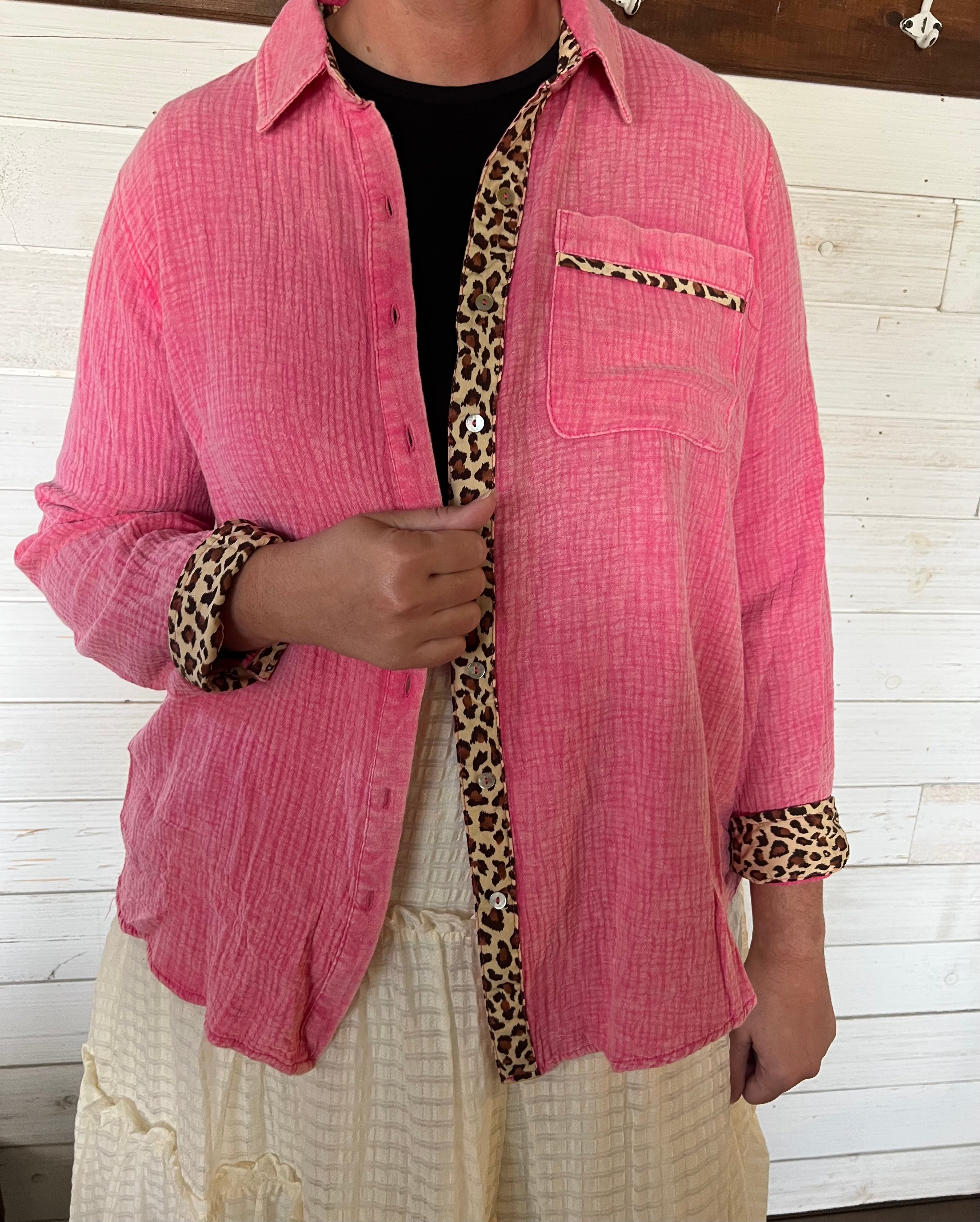 Animal Print Pink Buttoned Flannel