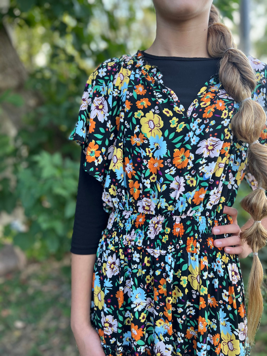 Black Floral Print Ruffle Maxi Dress