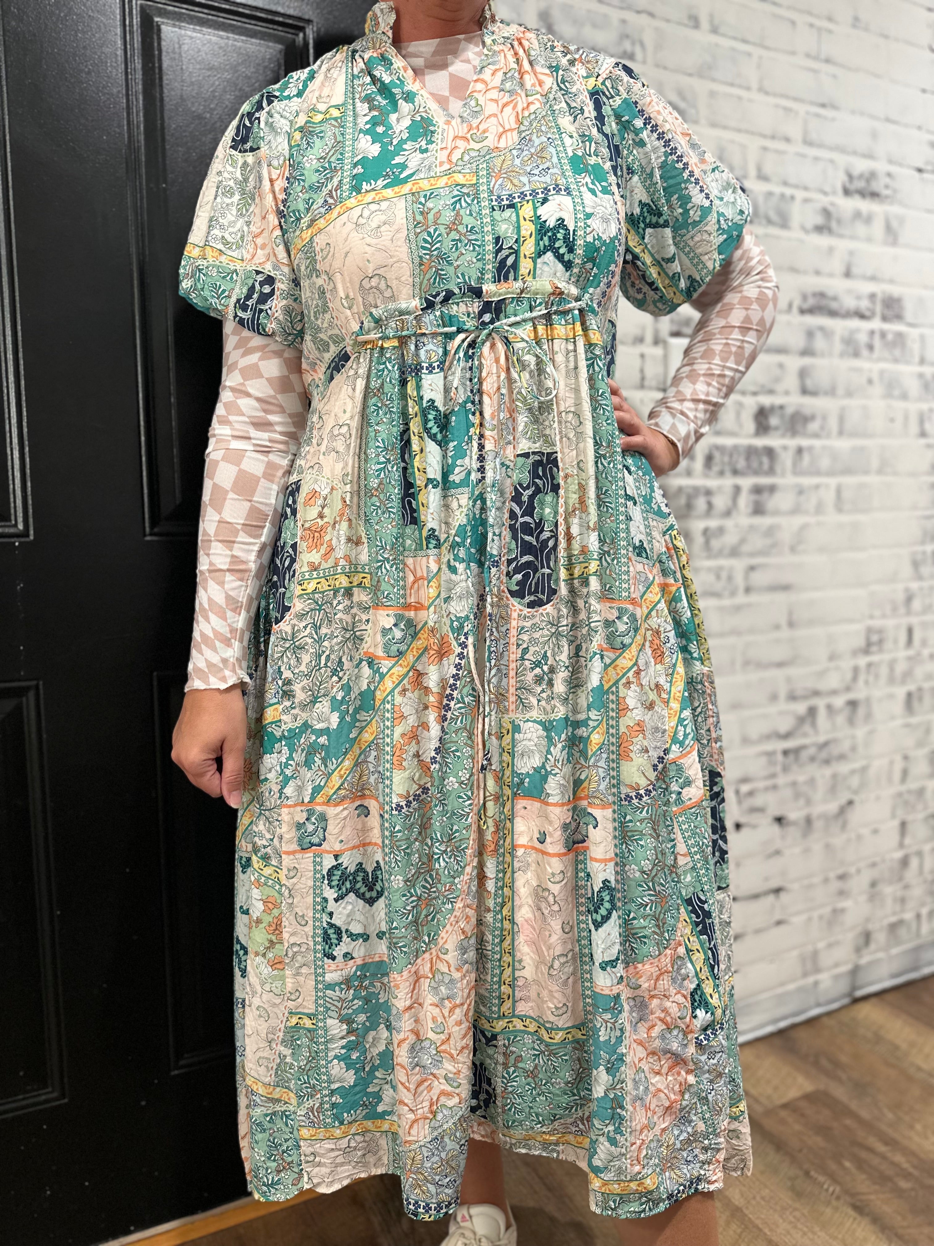 Boho Patchwork Ruffle Maxi Dress