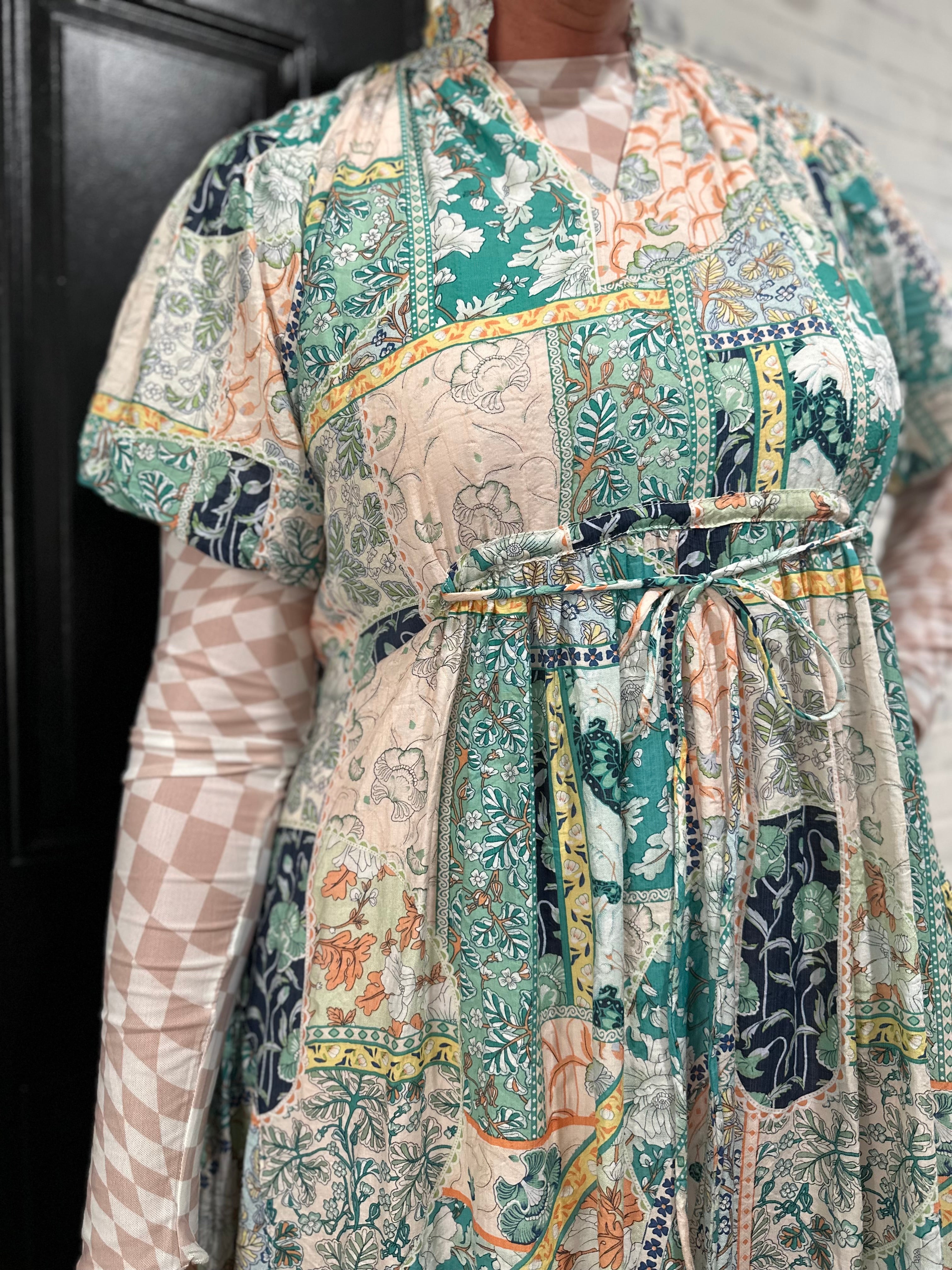 Boho Patchwork Ruffle Maxi Dress