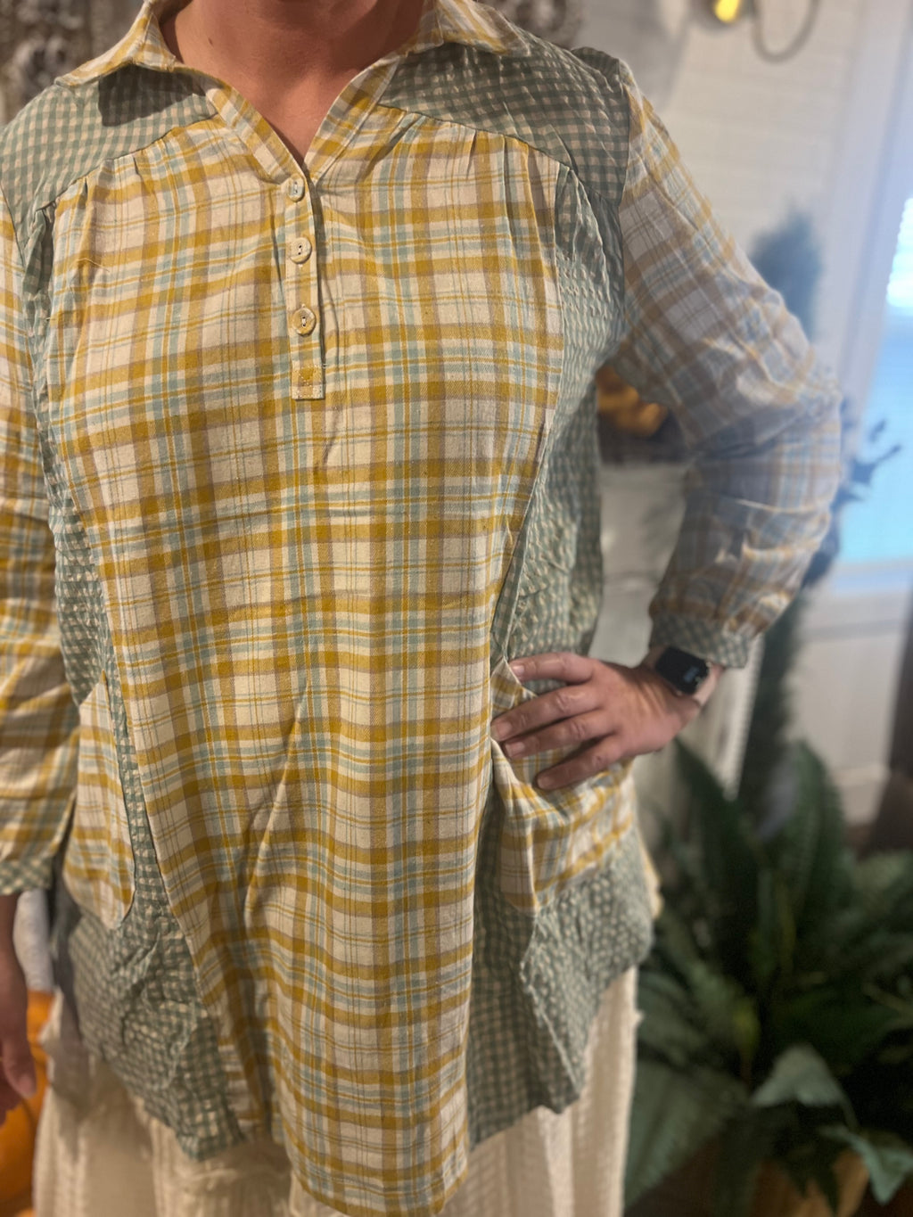 Green & Yellow Plaid Tunic