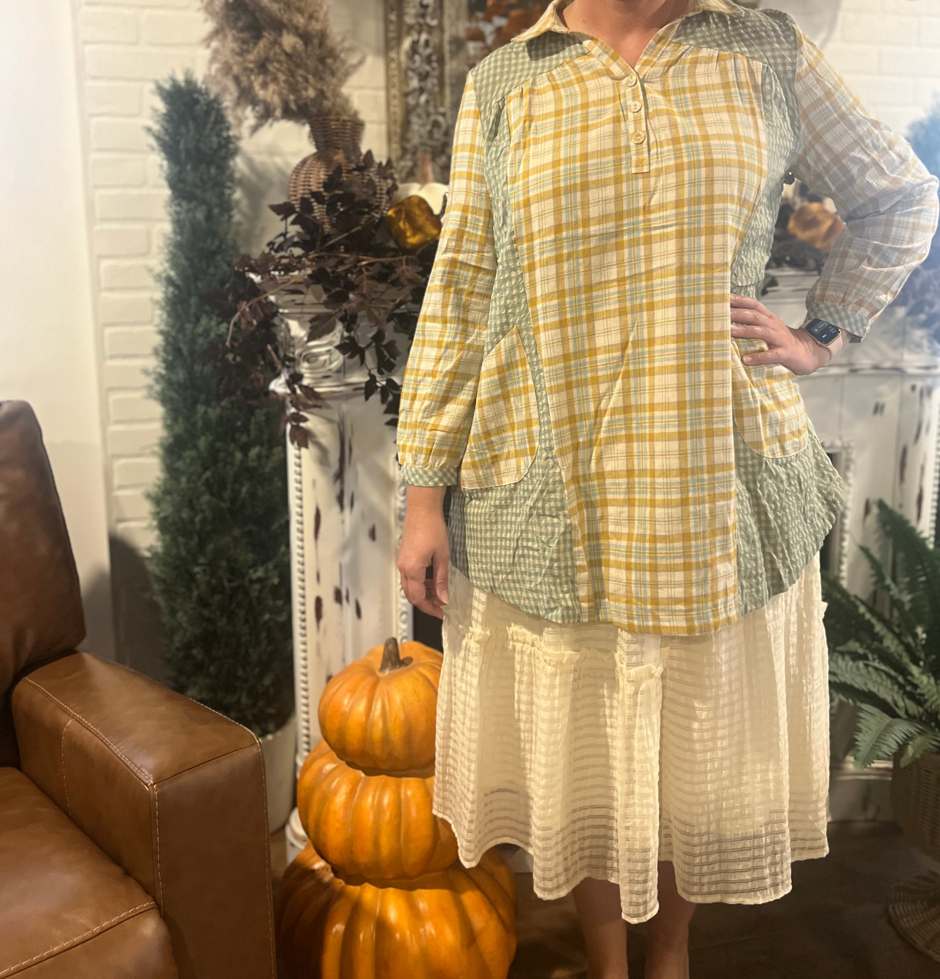 Green & Yellow Plaid Tunic