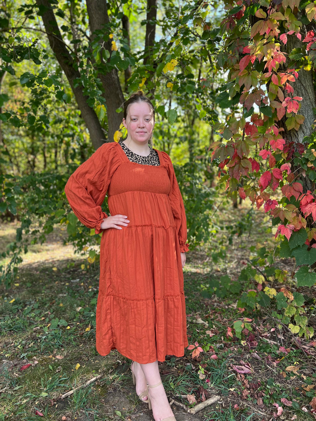 Burnt Orange Ruffle Dress
