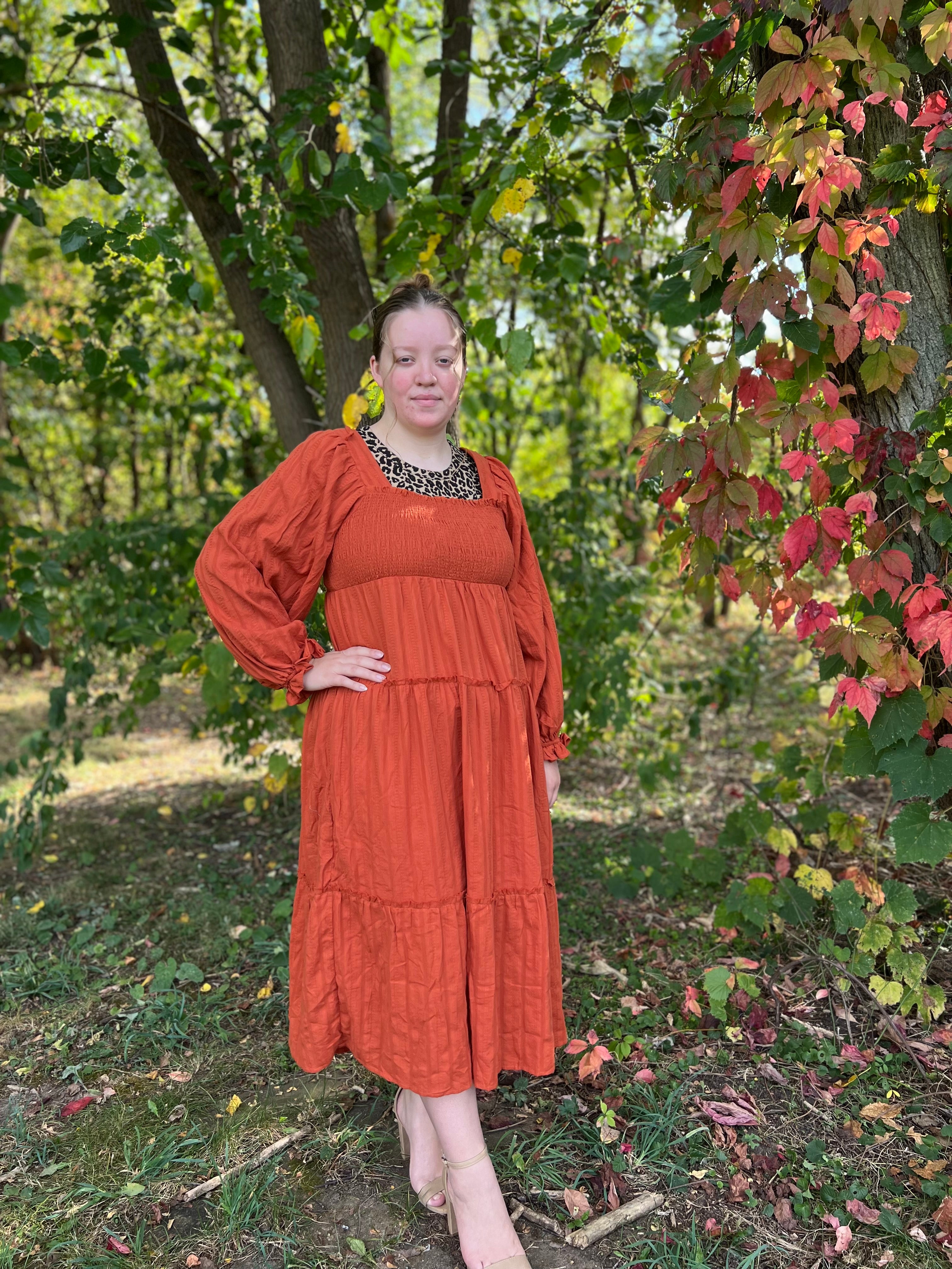 Burnt Orange Ruffle Dress