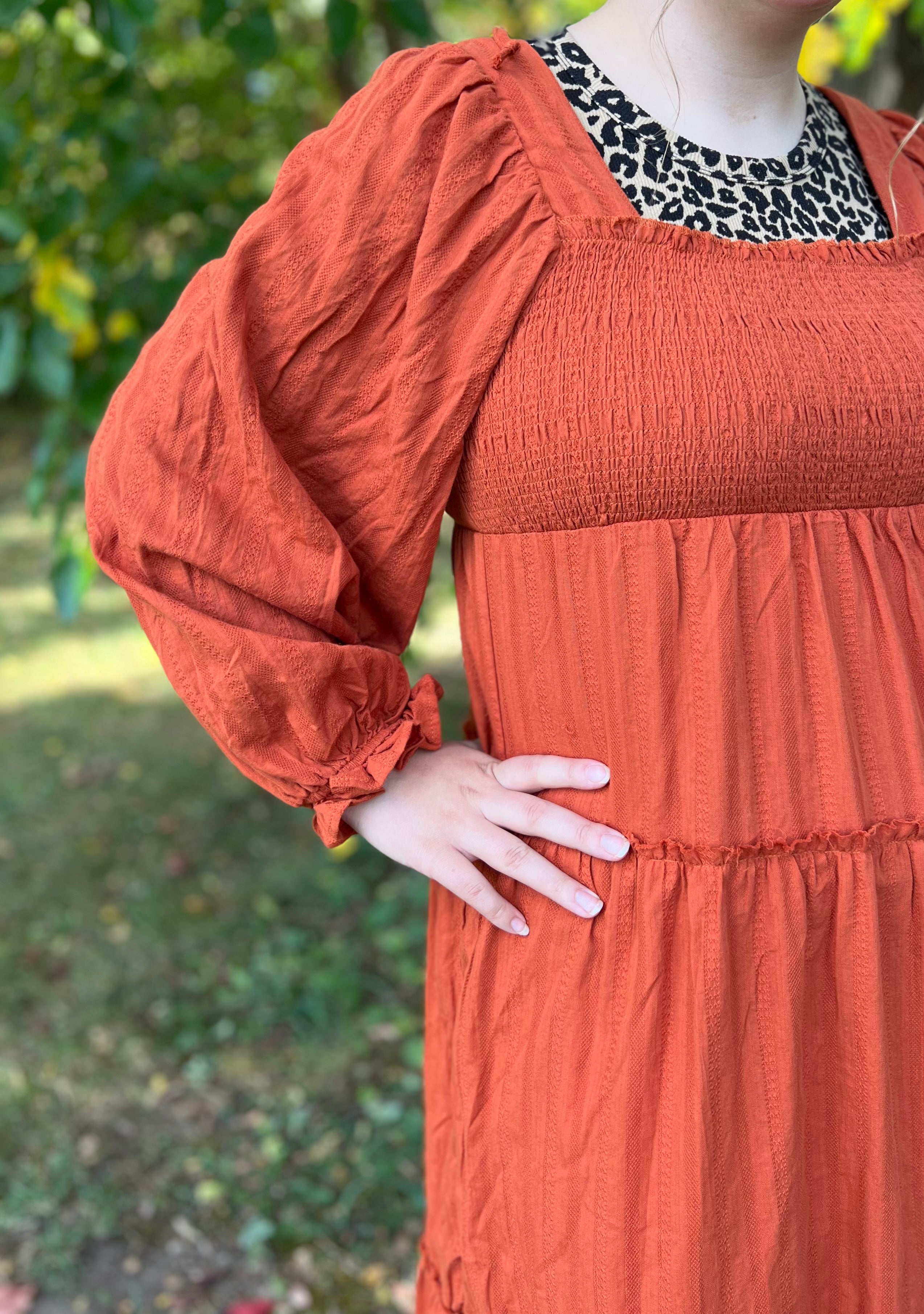 Burnt Orange Ruffle Dress