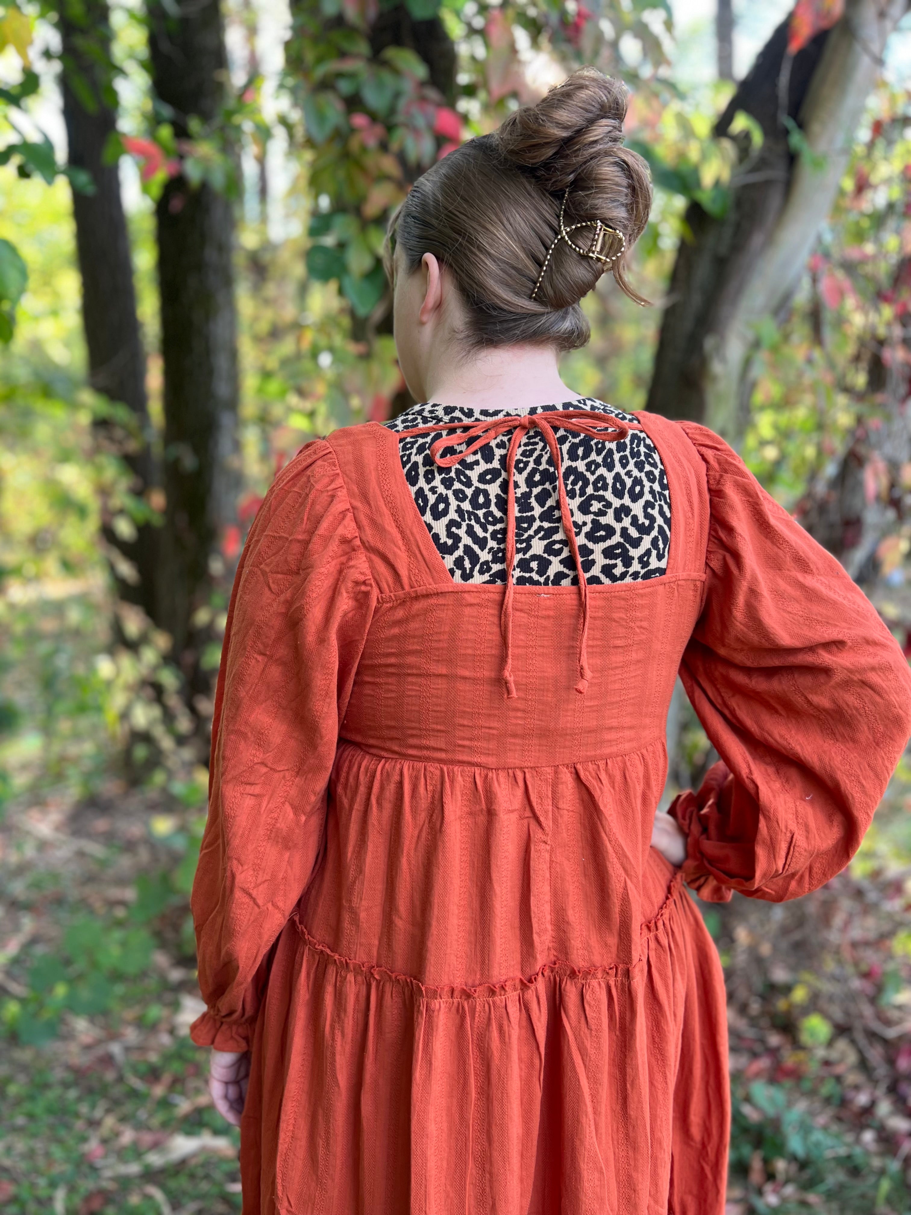 Burnt Orange Ruffle Dress