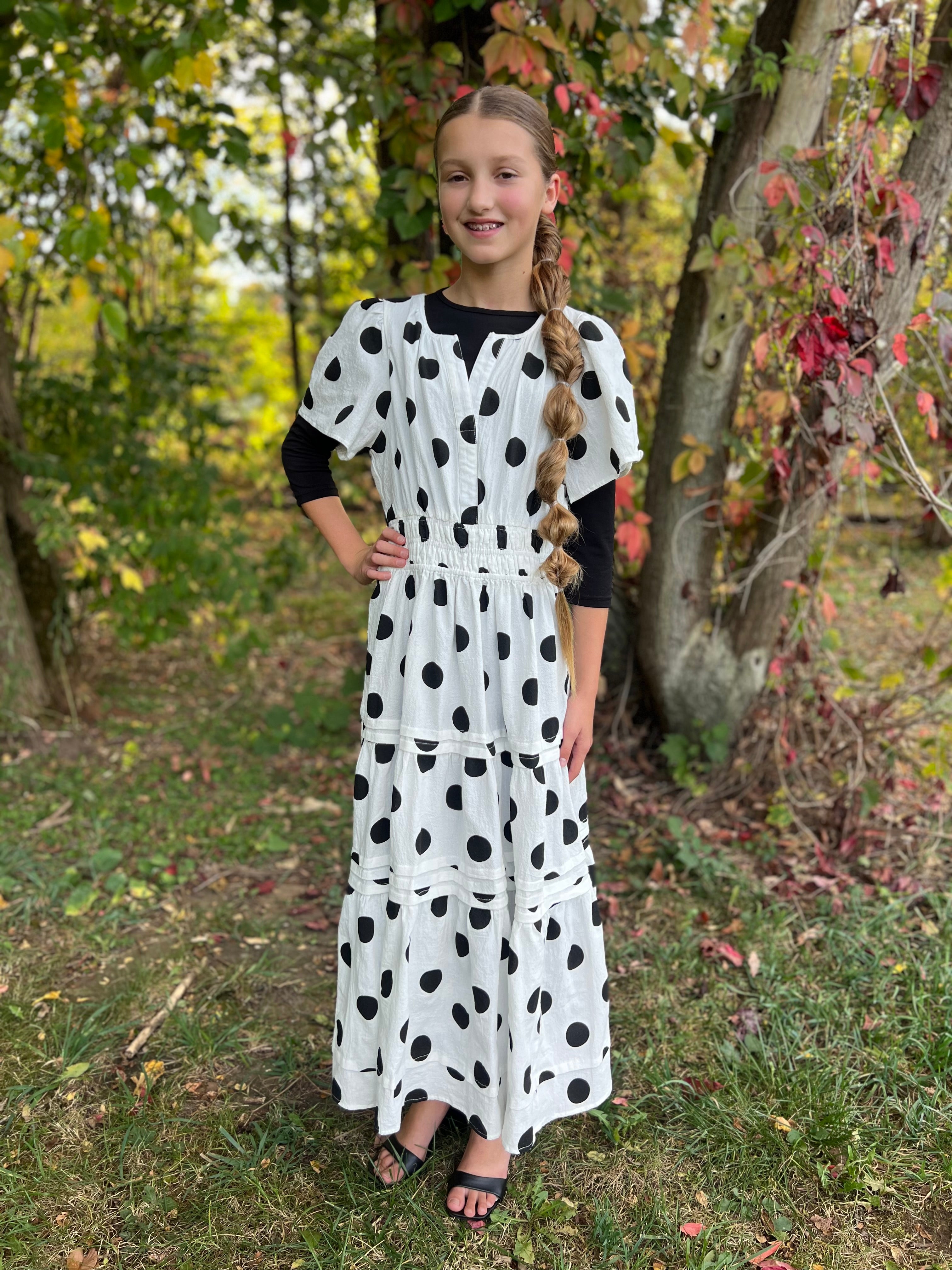 Polka Dot Print Tiered Maxi Dress