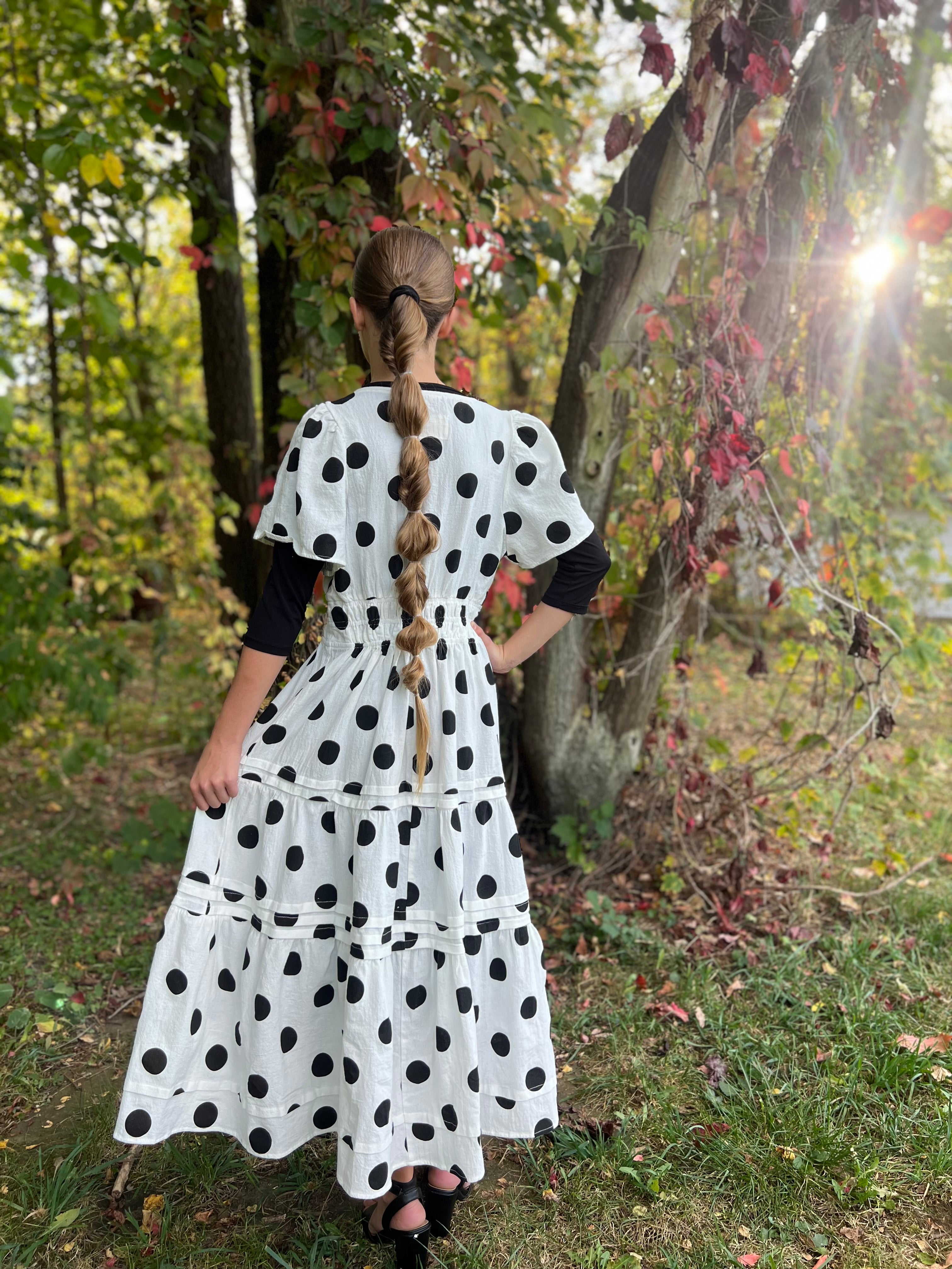 Polka Dot Print Tiered Maxi Dress