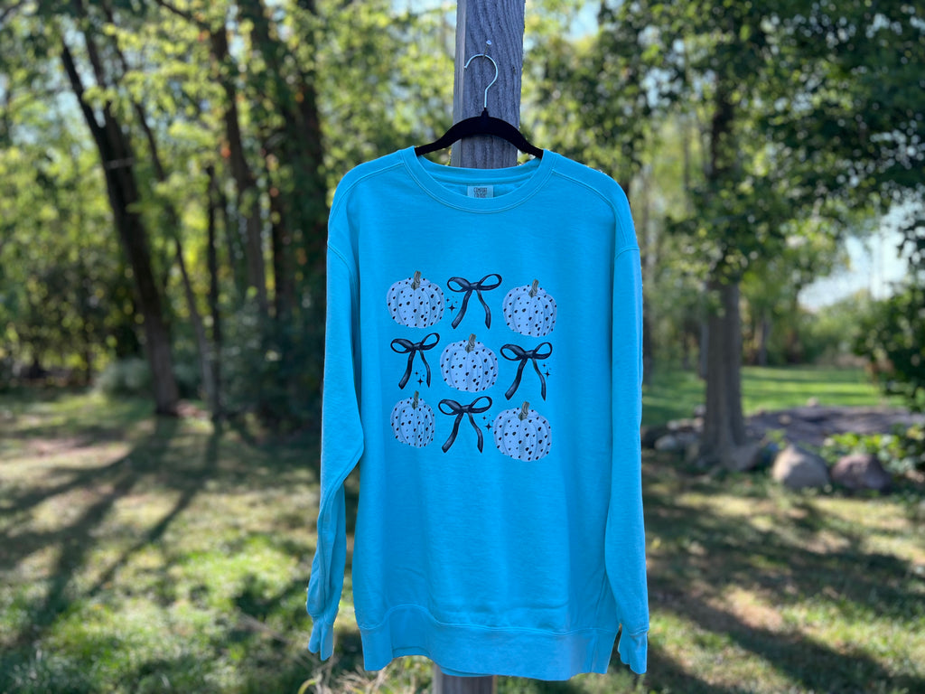 Tiffany Blue Graphic Crewneck w/ Pumpkins