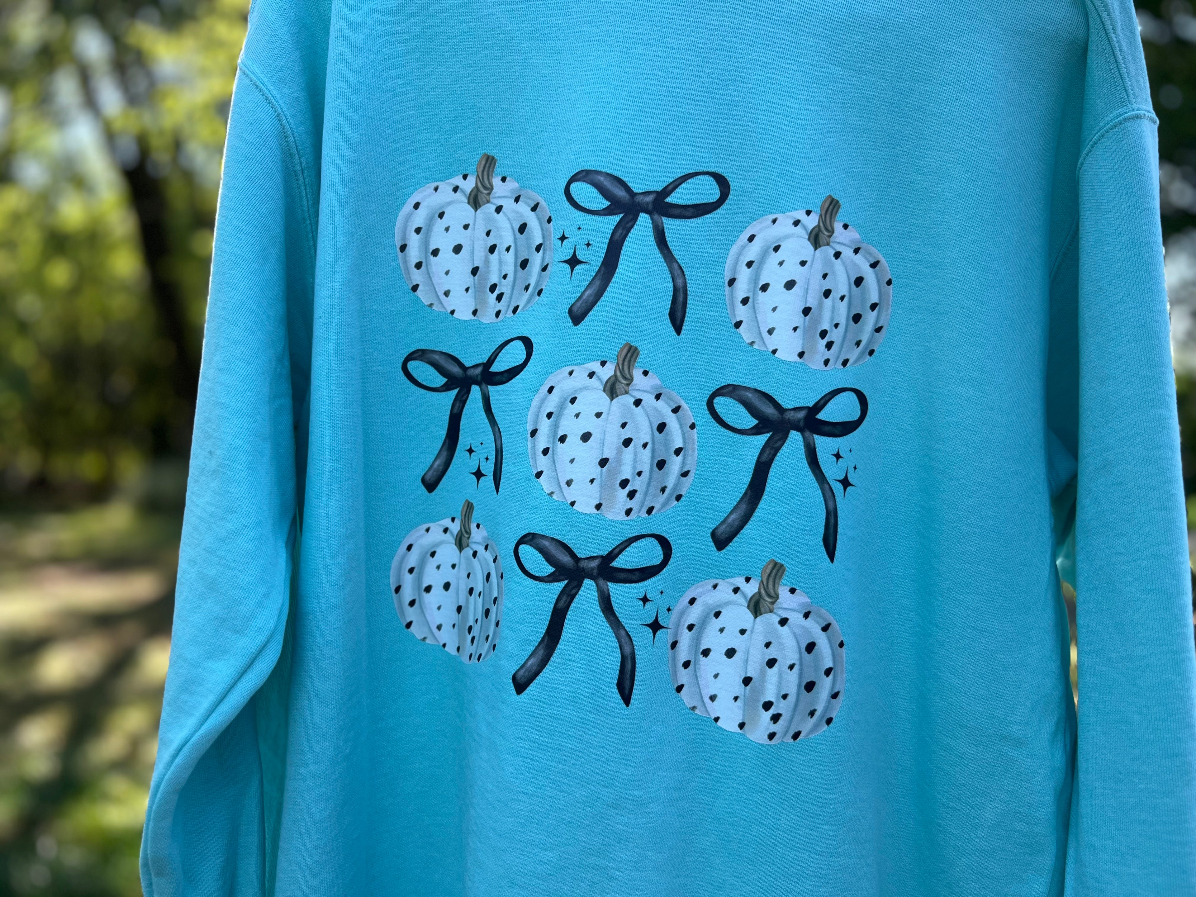 Tiffany Blue Graphic Crewneck w/ Pumpkins
