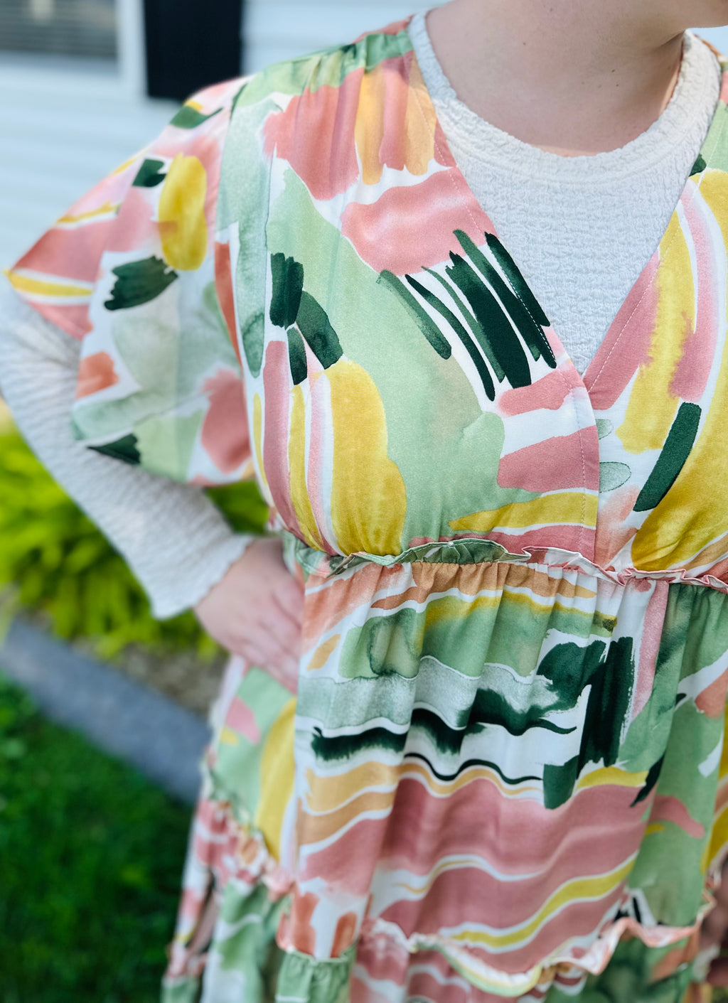 Watercolor Sage Tiered Dress