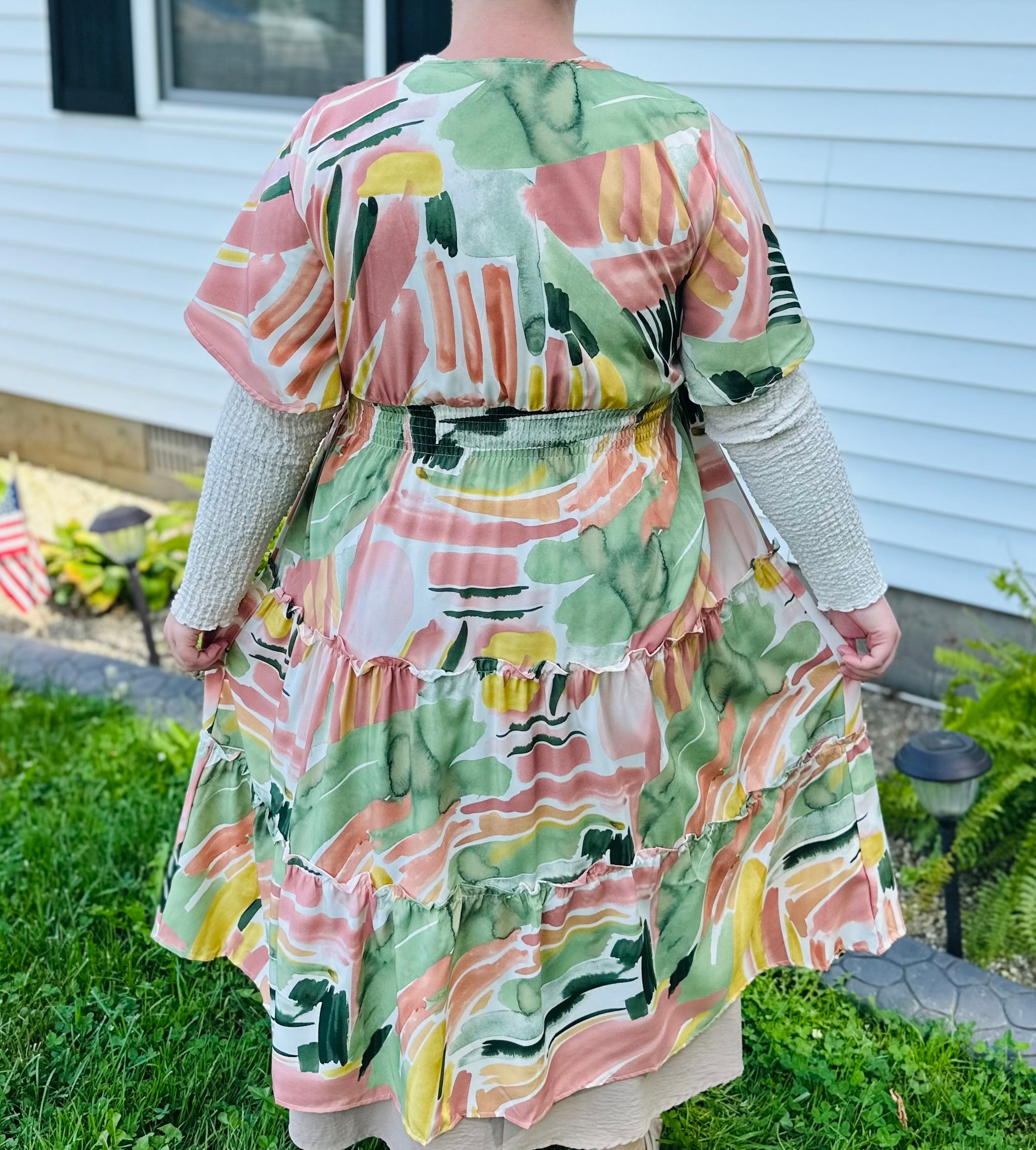 Watercolor Sage Tiered Dress